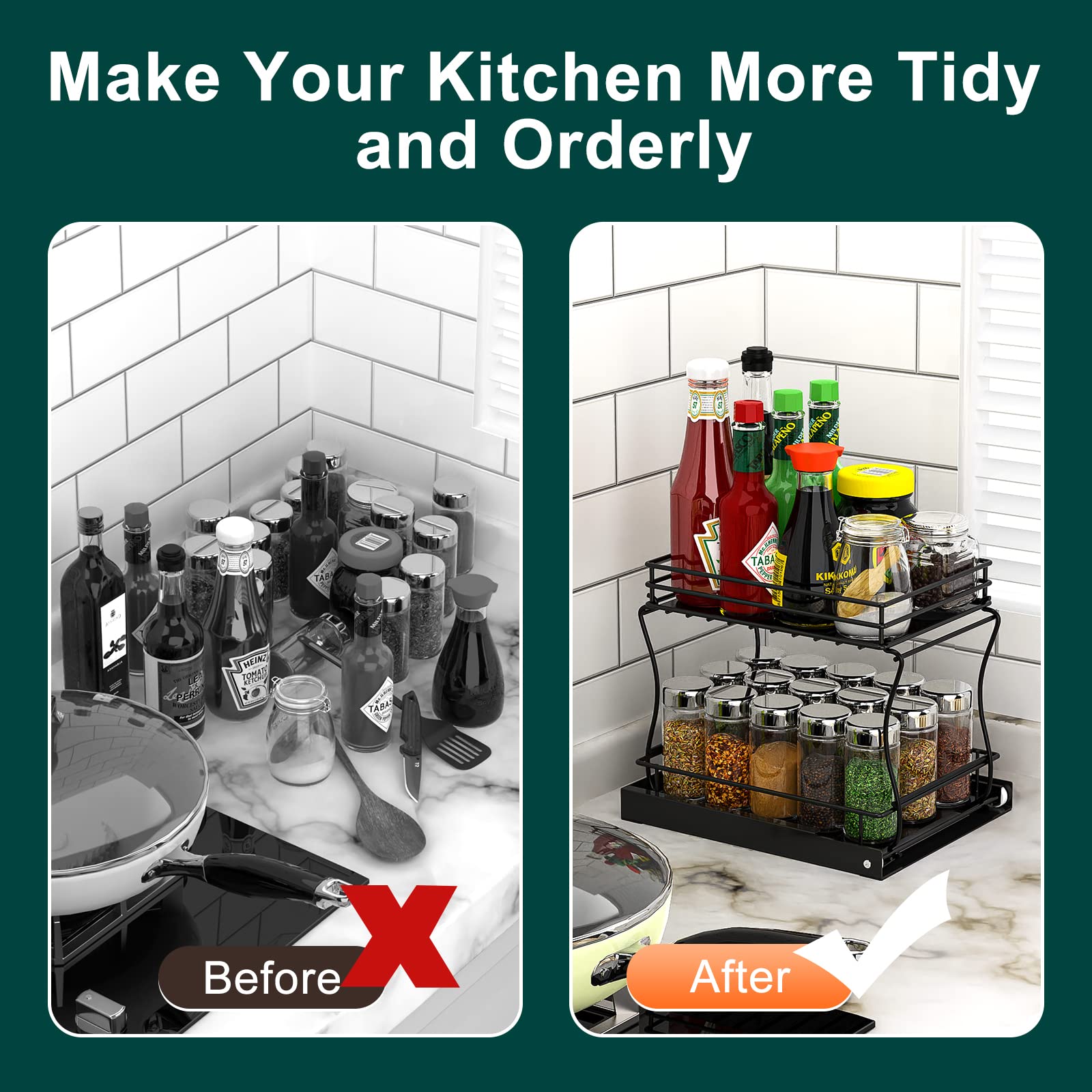 Buy Spice Rack Pull Out Organizer, 8"W x10"L x8"H, 2 Tier