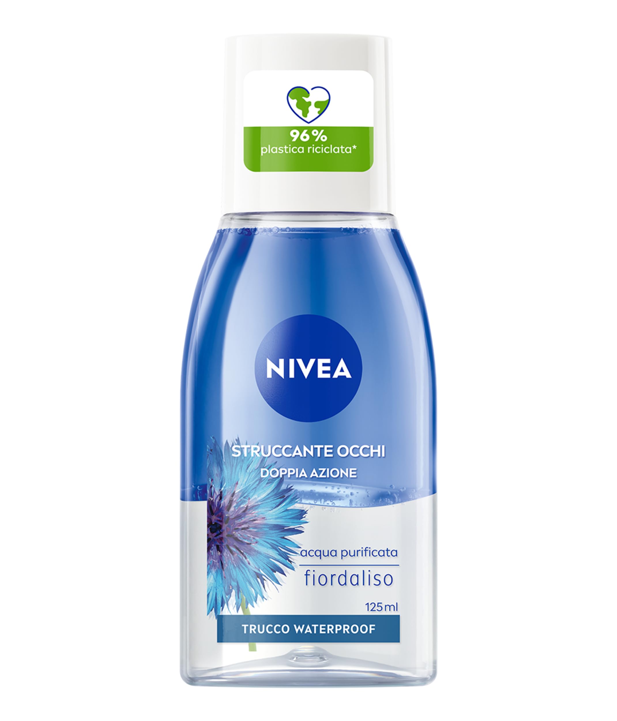 NIVEA Detergente per viso con doppia azione al fiordaliso (1 x 125 ml), detergente viso arricchito in acqua purificata, viso donna per tutti i tipi di pelle, formato viaggio