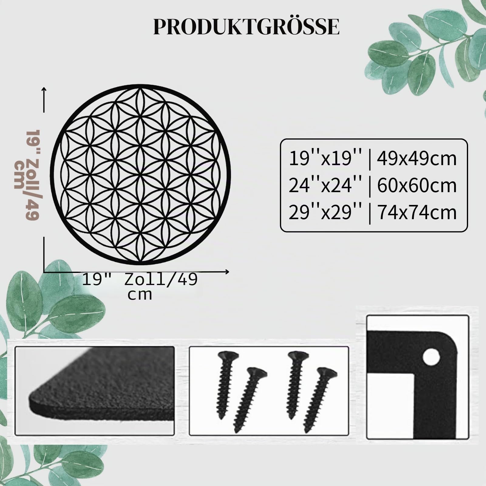 Fayholy Wanddekoration aus Metall, Blume des Lebens, Gold, 73,7 x 73,7 cm, minimalistisch, geometrisch, für den Innenbereich, ungerahmt, Wandhalterung, 1 Stück, Schlafzimmer, Wohnzimmer, Büro