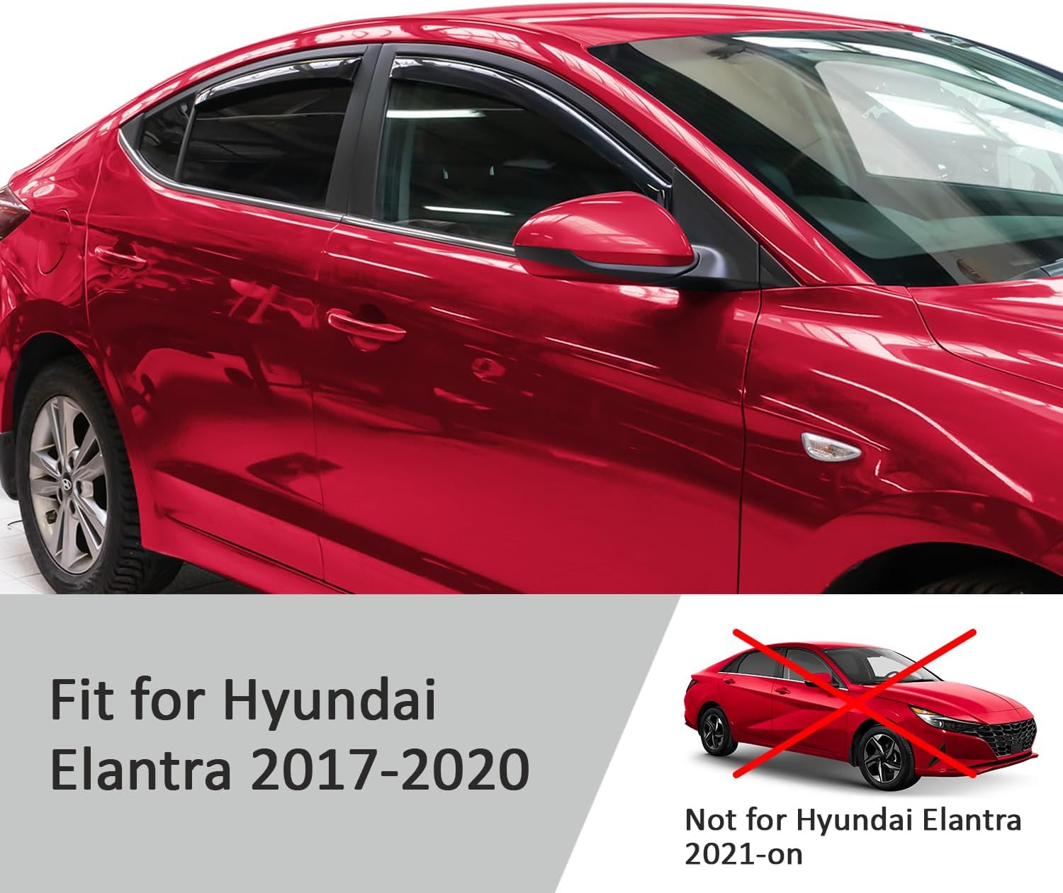 Voron Glass in-Channel Extra Durable Rain Guards for Hyundai Elаntra 2017-2020 Sedan, Window Deflectors, Vent Window Visors, 4 Pieces - 220197