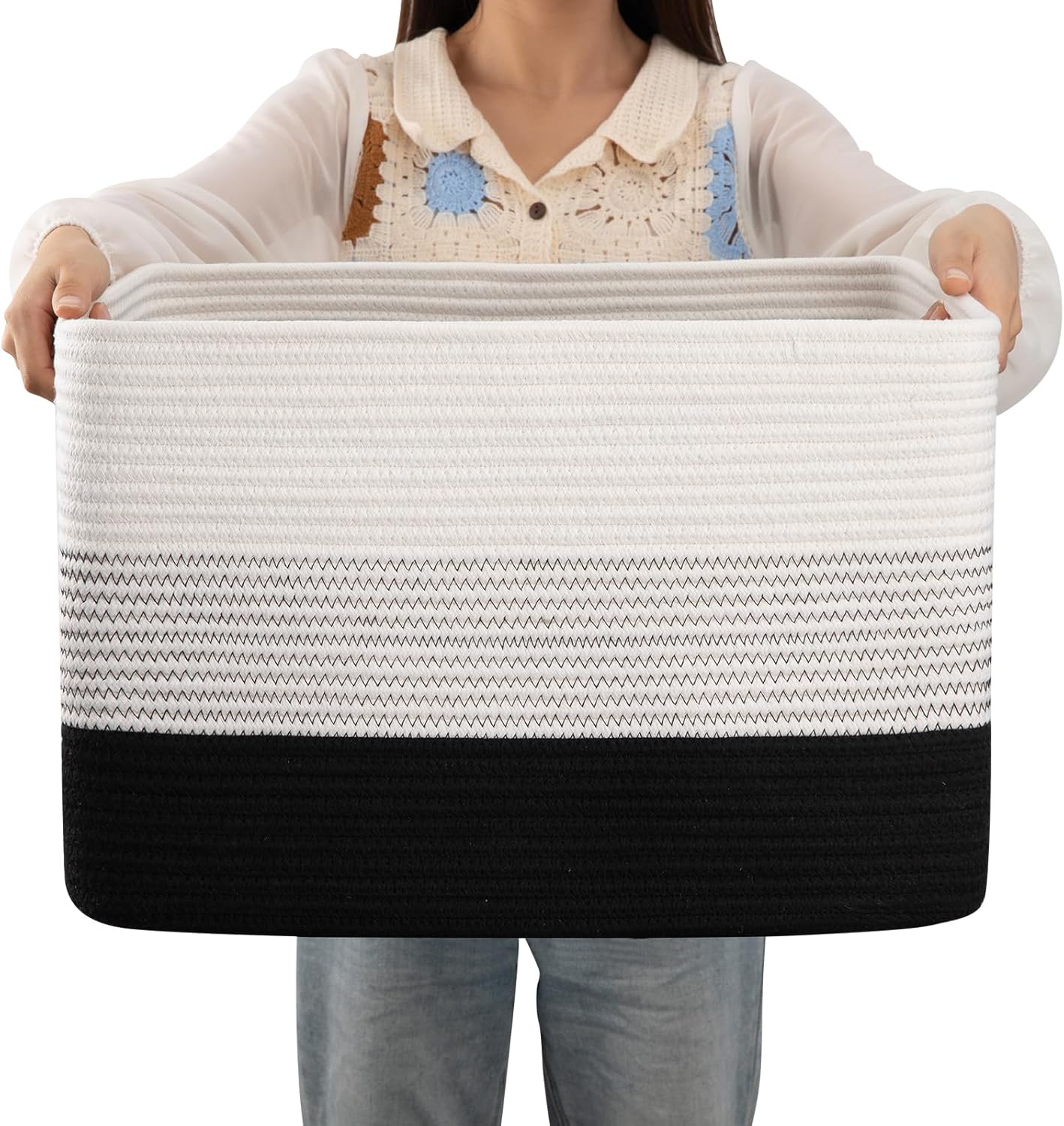 OIAHOMY Cotton Rope Basket, Rectangle Woven Baskets for