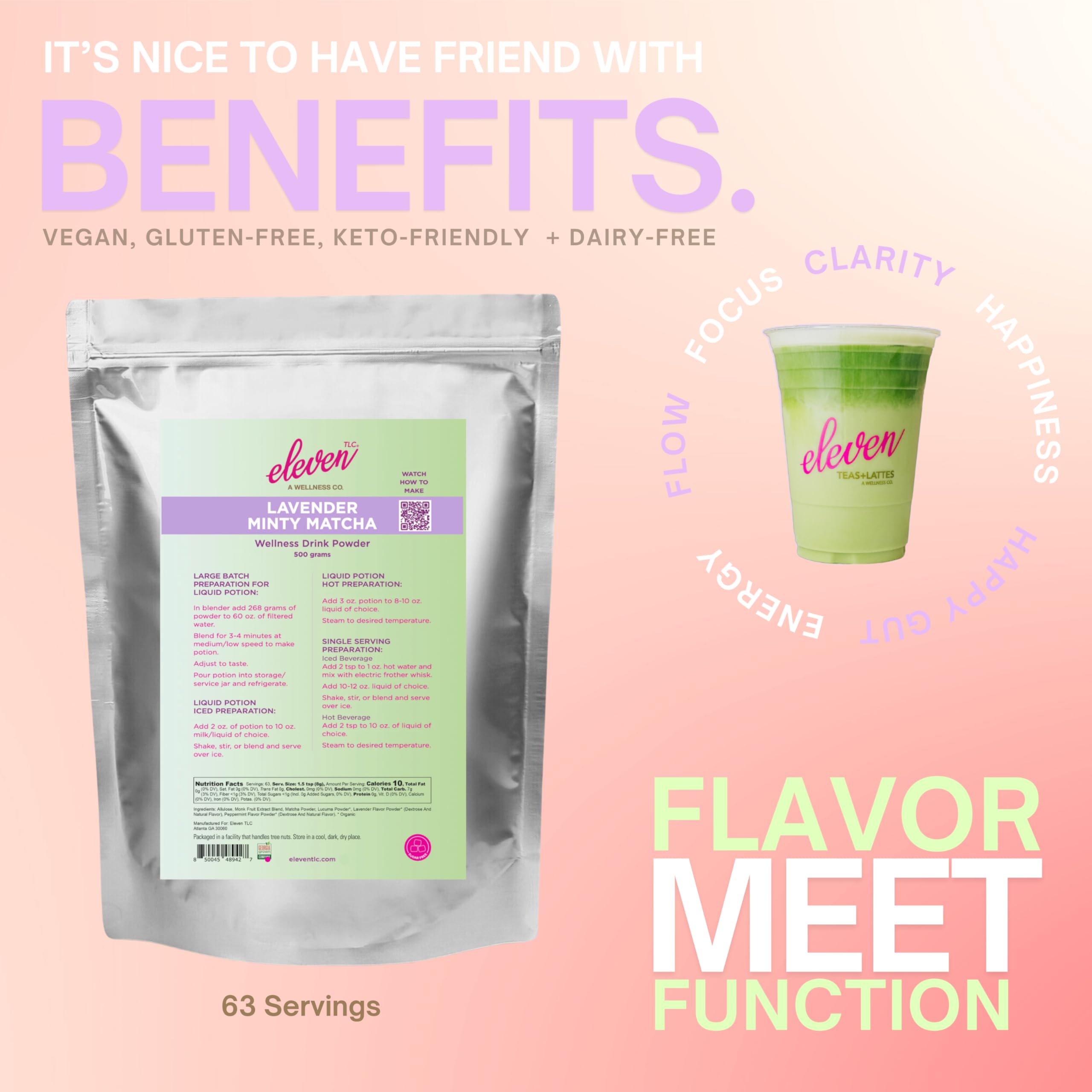 eleven TLC Minty Lavender Japenese Matcha Powder Wellness Drink Mix Lavender Matcha Latte Mix Matcha Latte Powder Calm — view 3