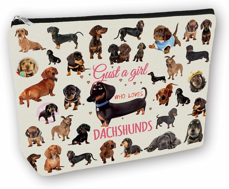 Necessaire de maquiagem Girlly com estampa de dachshunds, fechamento por zíper, 20,07 cm x 17,78 cm