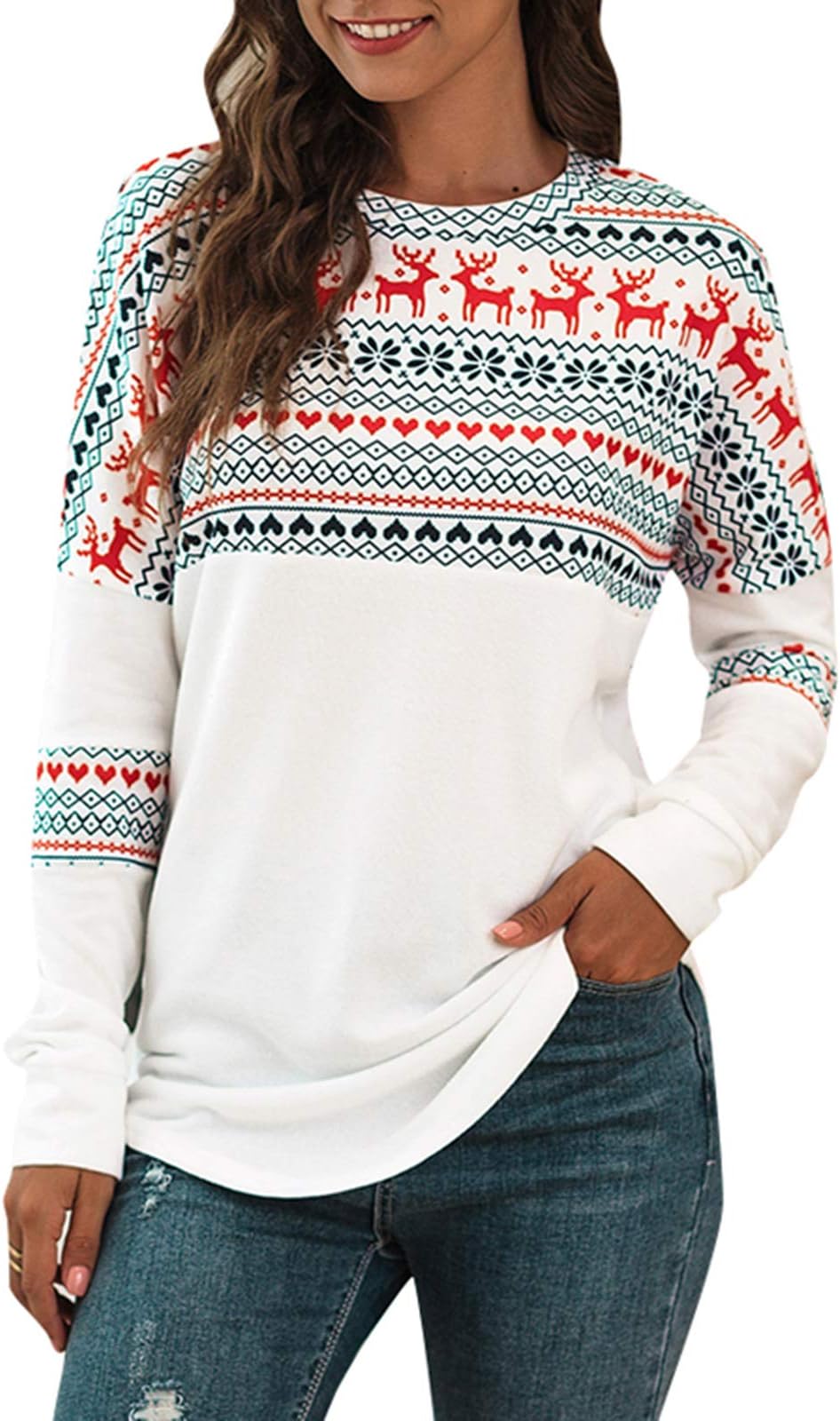YBENLOVERWomens Merry Christmas Sweatshirt Funny Xmas Long Sleeve Top Jumper Pullover