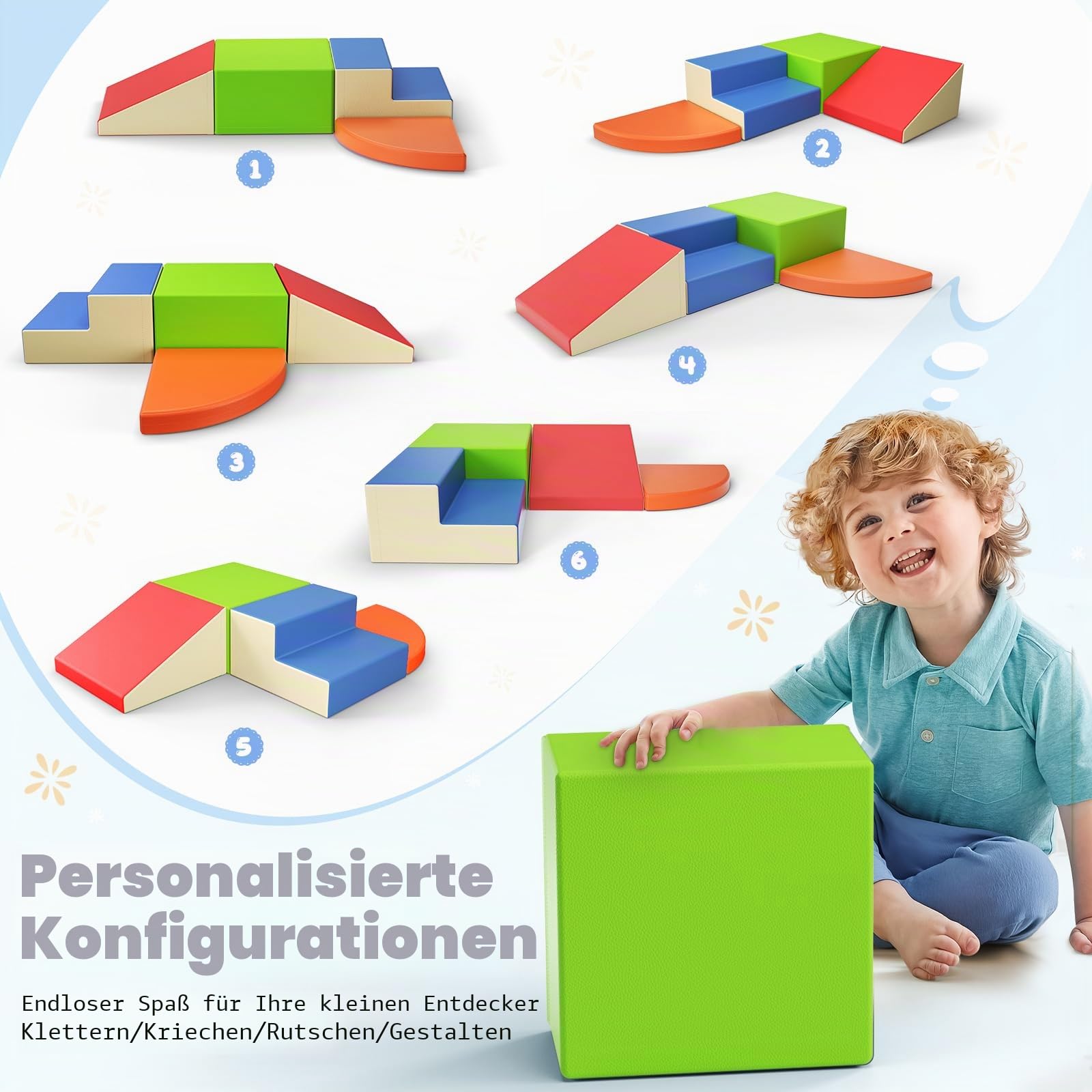 Corner Climber 4er Softbausteine Set,Baby-Kletterblöcke, kratzfester PU-Bezug, leicht zu reinigen, versteckter Reißverschluss, hochelastischer Schaumstoff, weiches Spielset für Kinder（JM3612）