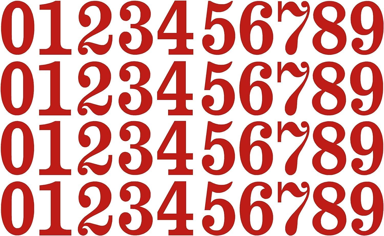 0-9 Numbers Red Vinyl Sticker Decals Assorted Set of 40 Choose Size!! 1/2" to 12" (V846Clarendon Red) (12")