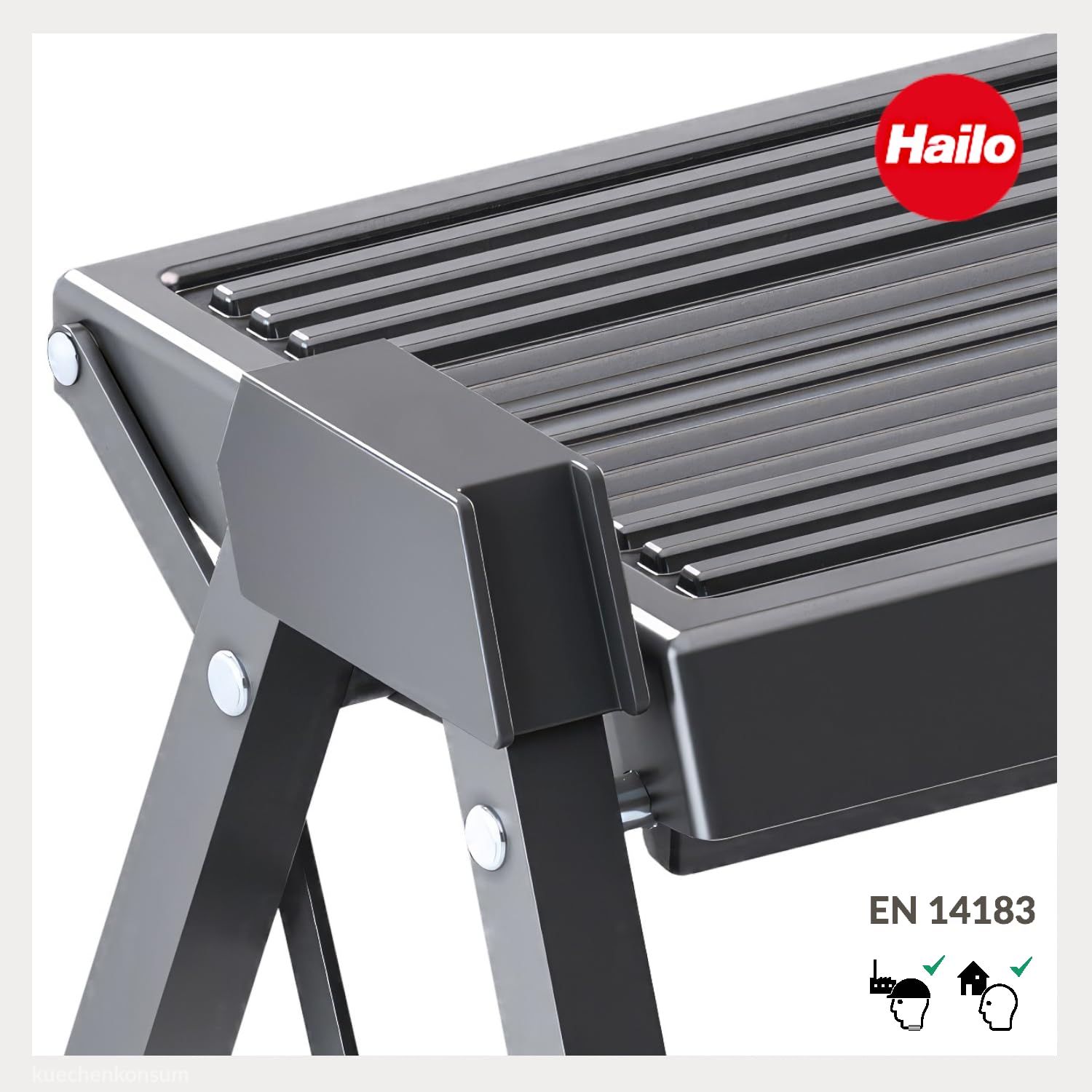 Hailo Stepfix 4410001 Stepfix 3.Generation - Escalera Plegable (2 peldaños, compacta y Segura, Antideslizante, Capacidad de Carga hasta 150 kg, Estable y fácil de Plegar)