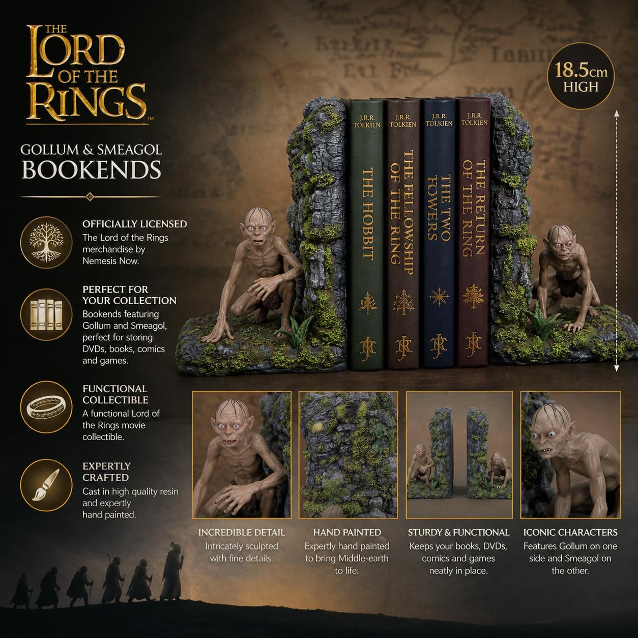 Nemesis Now Lord of the Rings Gollum & Smeagol Bookends, Iconic Tolkien Character Sculptures, Middle-Earth Home Decor, Official Collectible image 3