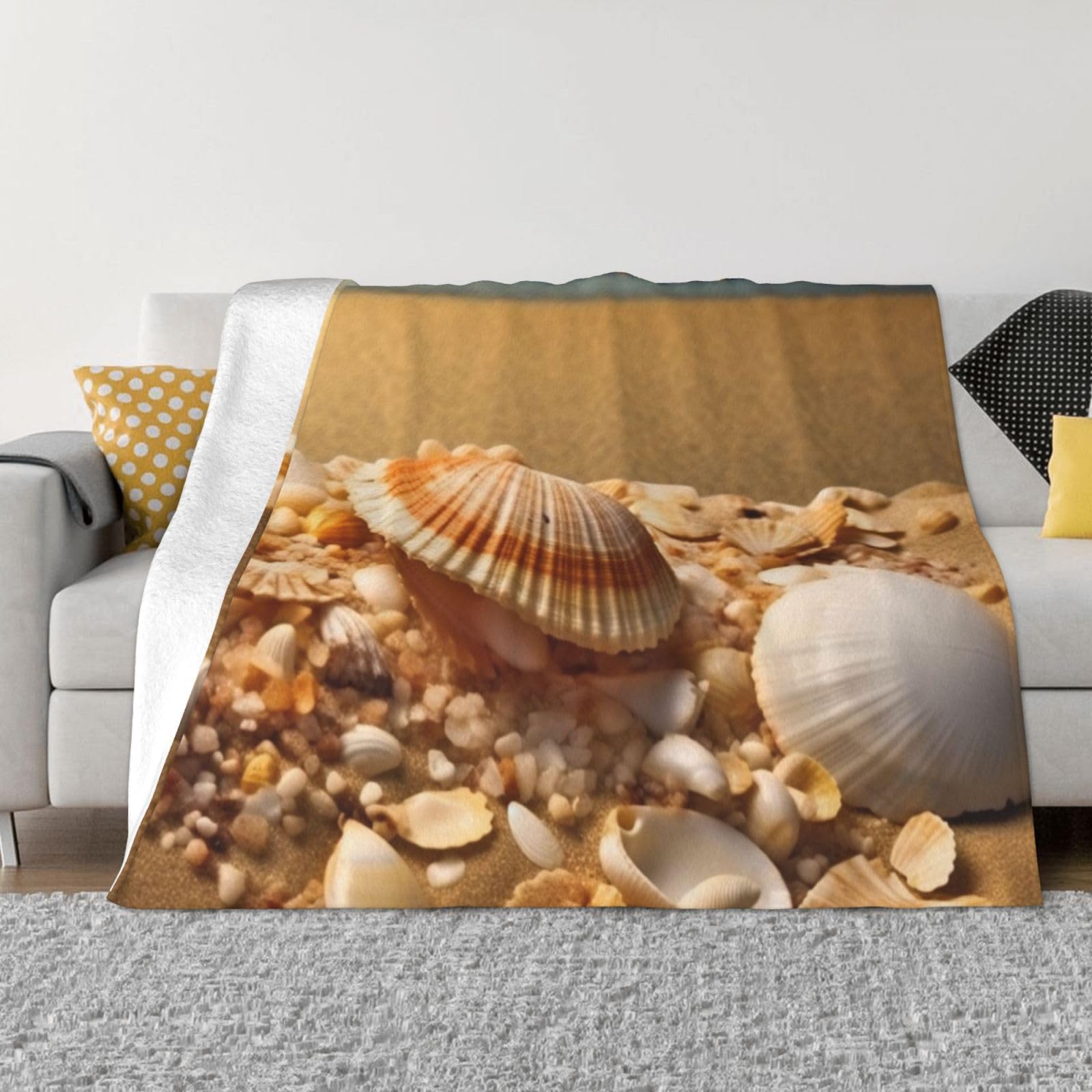 Couverture polaire douce coquillages flanelle legere 127x101 cm