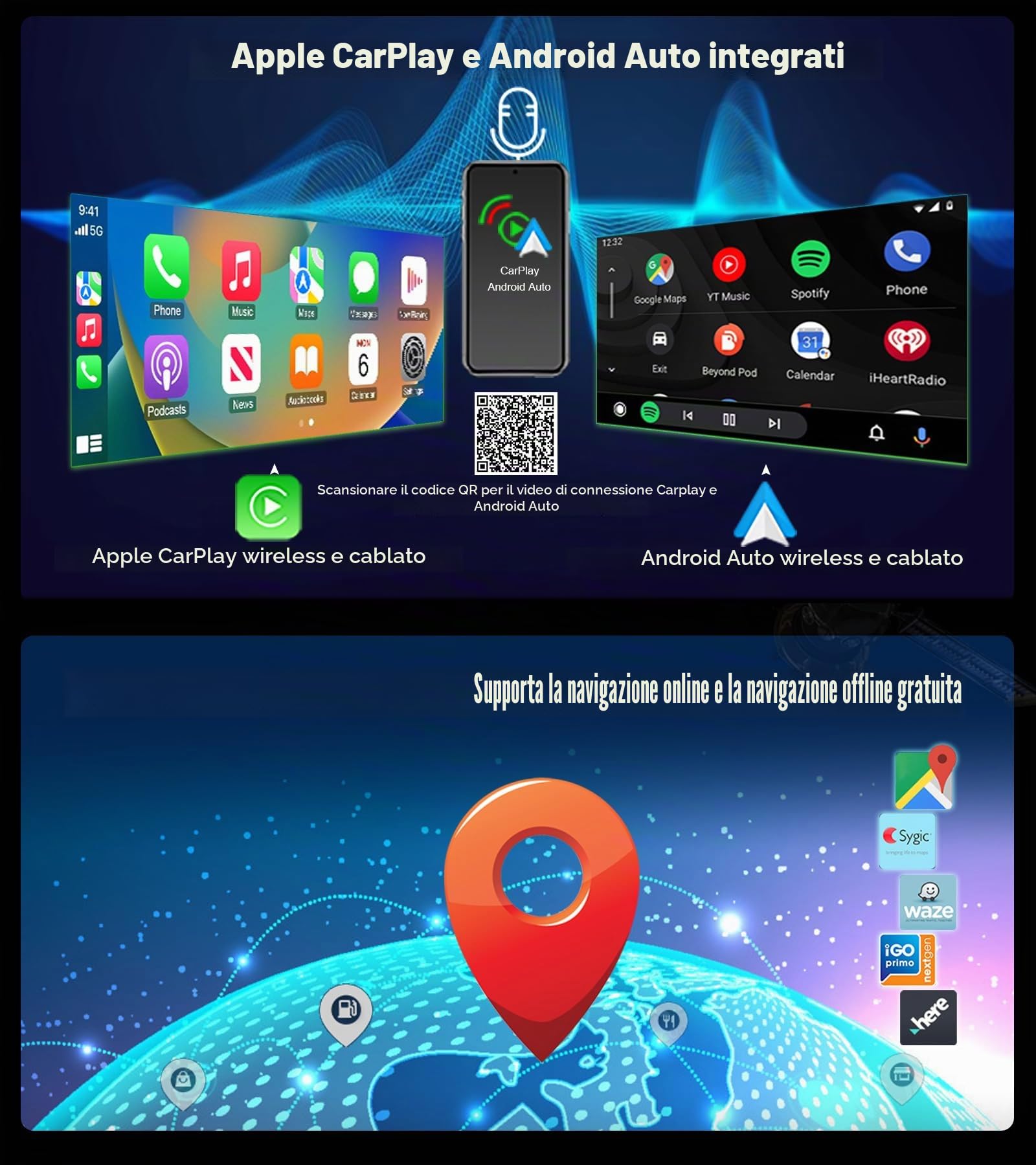 Qualcomm 8 Core 4GB+64GB Android 14.0 DAB+ Autoradio per Audi Q5 2009-2016 con Navigatore GPS IPS 10,25" Touchscreen Support senza fili CarPlay Android Auto WiFi 4G Bluetooth 5.1 DSP CANBus MMI Camera