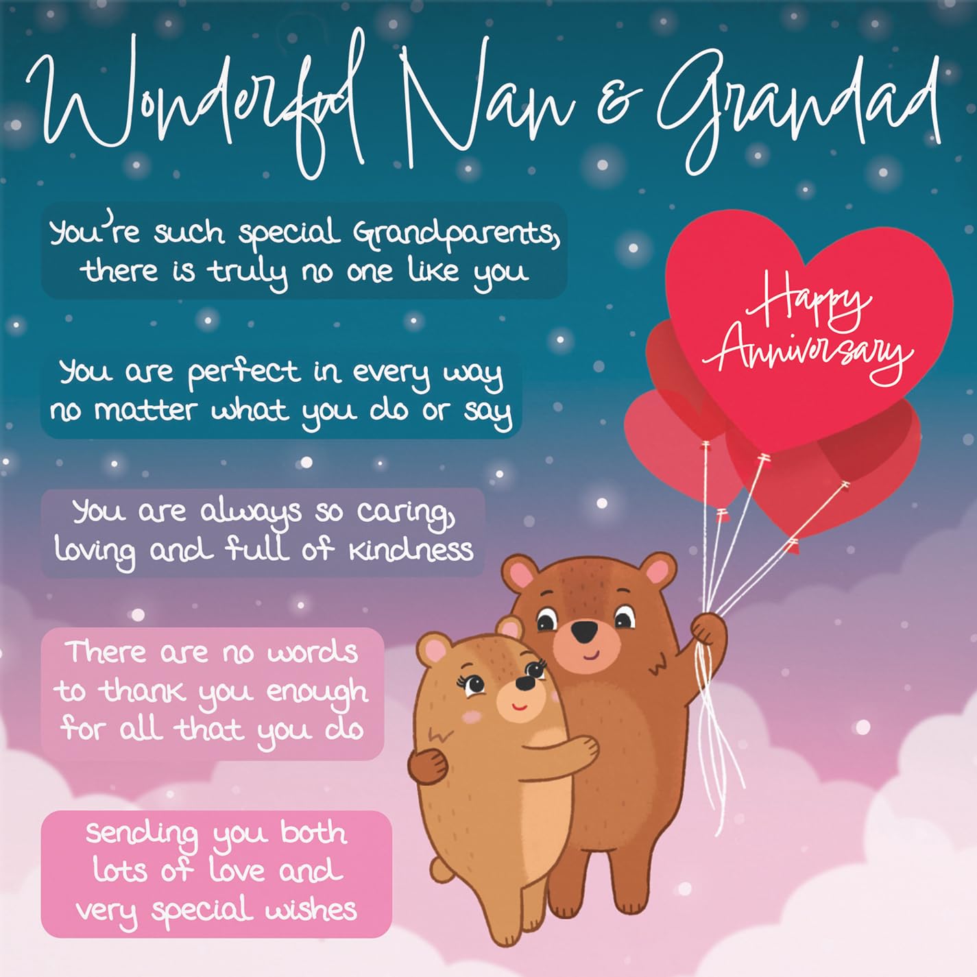 Hunts England, Nan And Grandad Poem Anniversary Card, Starry Night, Cute Bears, Verse Anniversary Card For Nan And Grandad - Image 2