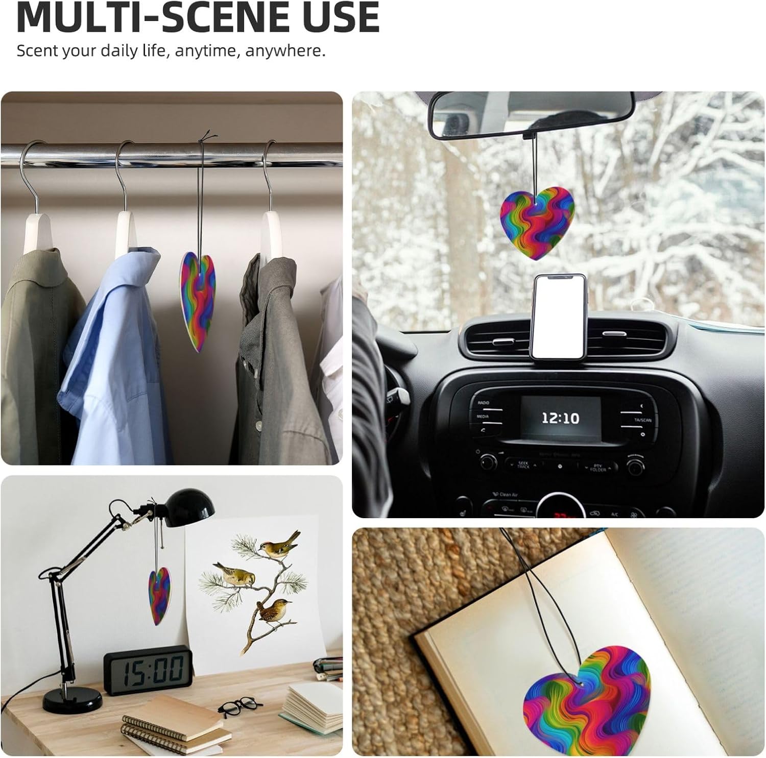 Car Air Freshener 24 PCS Rainbow Hanging Car Air Fresheners Auto Interior Decor Card Freshener Strong Scented Card Lavender Cars Scents for Office Bedroom Close Drawer Heart Shape