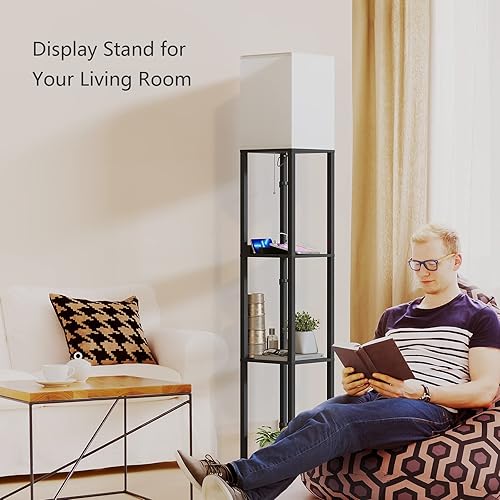 Vista 6 de SUNMORY Lámpara de Estante con Control Remoto, Temperatura de Color Sin Escalones y Regulable, Lámpara de Pie con Estantes con 2 Puertos de Carga