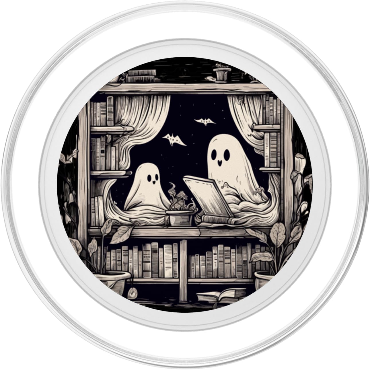 Spooky Ghosts Reading Books Library Bookworm Retro Bookish PopSockets PopGrip for MagSafe - Image 2