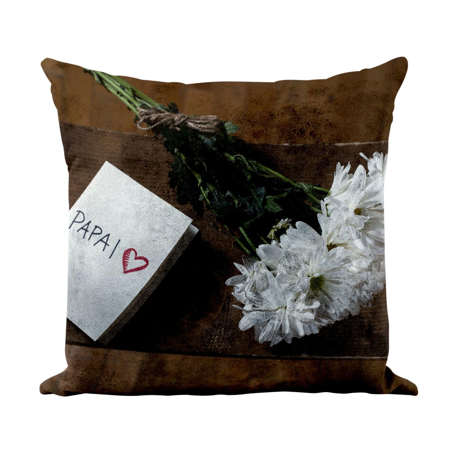 Coussin Papa fleurs blanches sur un banc - Idée cadeau fête des pères en similicuir blanc 40x40