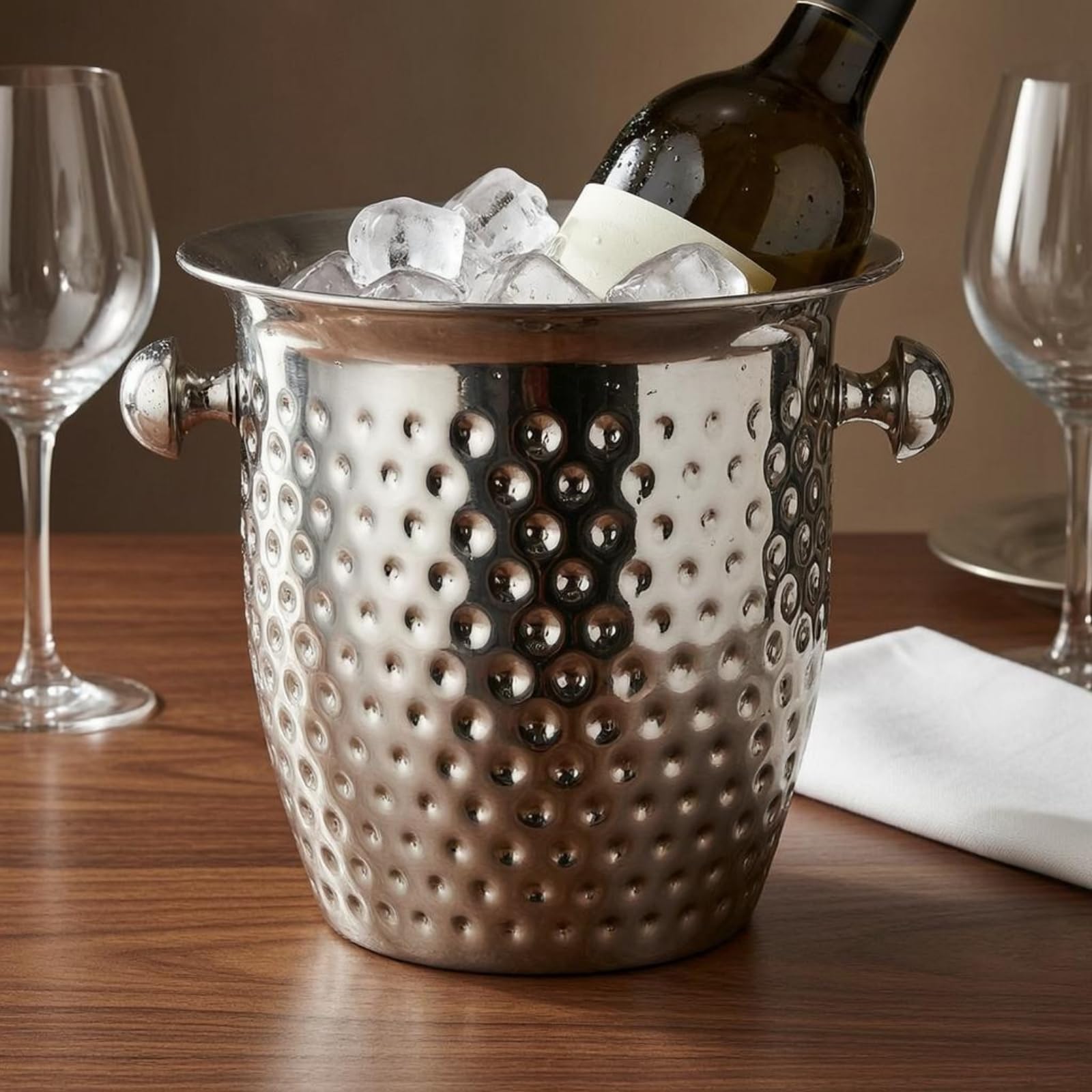 Homyl Secchiello Champagne Struttura Supporto Inox Recipiente Termico Bordo Ampio Superficie Adatto a Occasioni Eleganti Feste Private, Oro, Secchiello Per Ghiaccio Martellato A Bordo Dritto