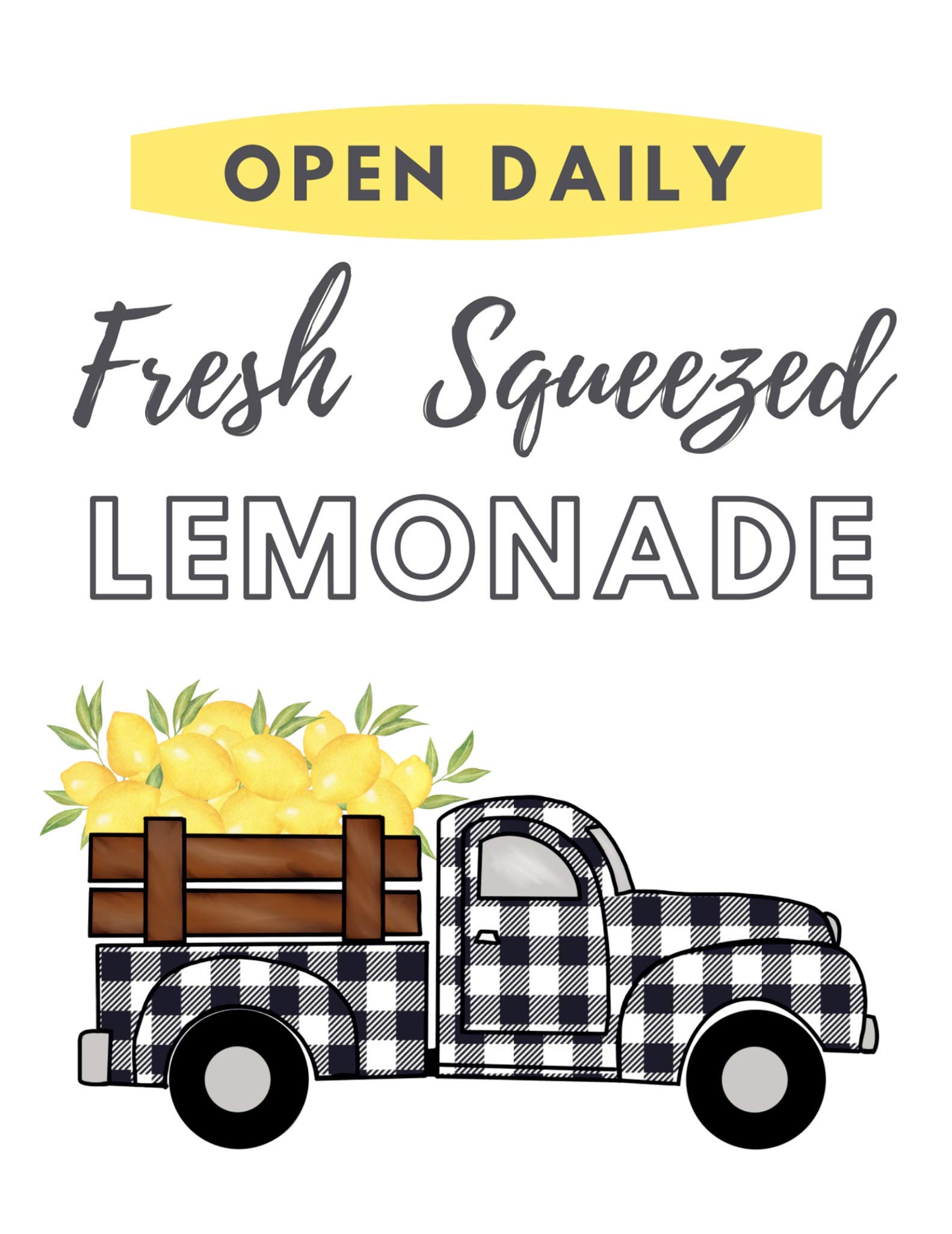 AMELIA SHARPE Open Daily fiush sgueeged ade Lemonade Metal tin Sign Old-Fashioned Retro Style bar Garage Coffee Shop Home Kitchen Garden Door Wall Art Deco 8" x12"