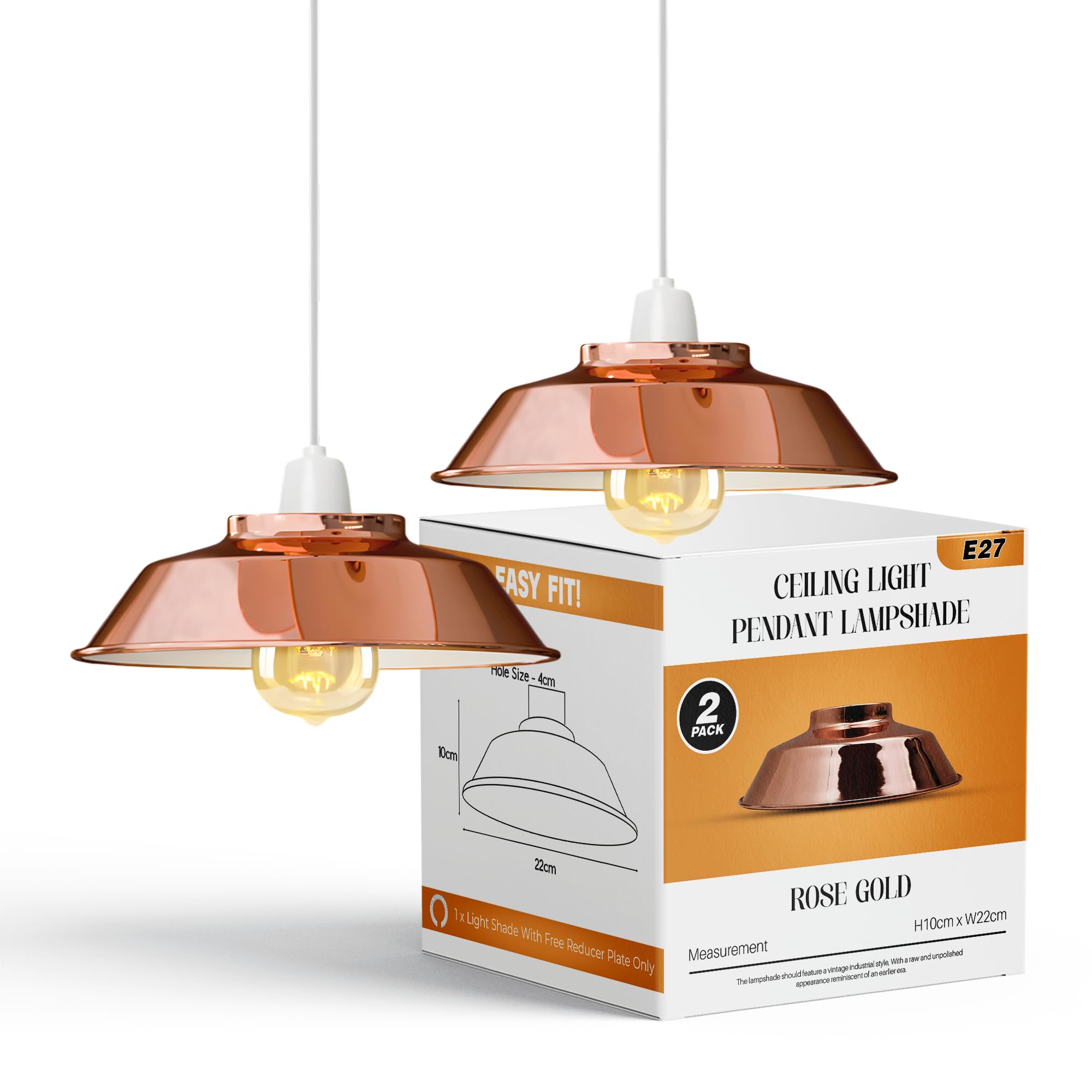 Rose Gold 2Pack Lamp Shades, 22cm Light Shade Ceiling Modern Lampshades for Ceiling Lights, Lamp Shades for Table Lamps, Floor Lamps, Living Room, Bedroom, Home Décor