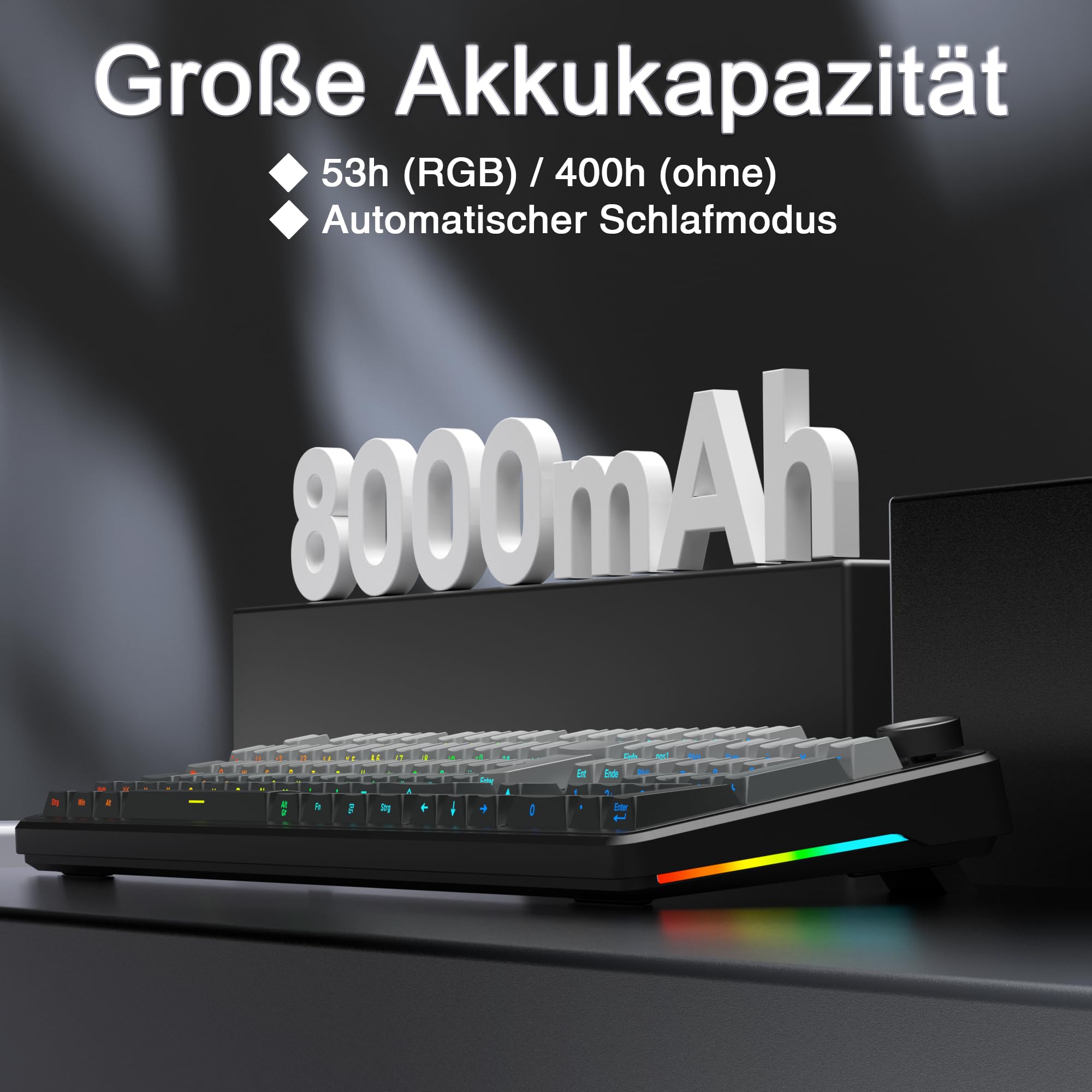 AULA F108 Pro Mechanische Tastatur QWERTZ,3-Modus(Kabel/2,4G/Bluetooth),Gasket-Struktur,Hot-Swap-fähig,LCD-Display & Drehknopf,RGB,8000mAh,100% deutsches Vollformat-für PC,Mac&Tablet (Grau)