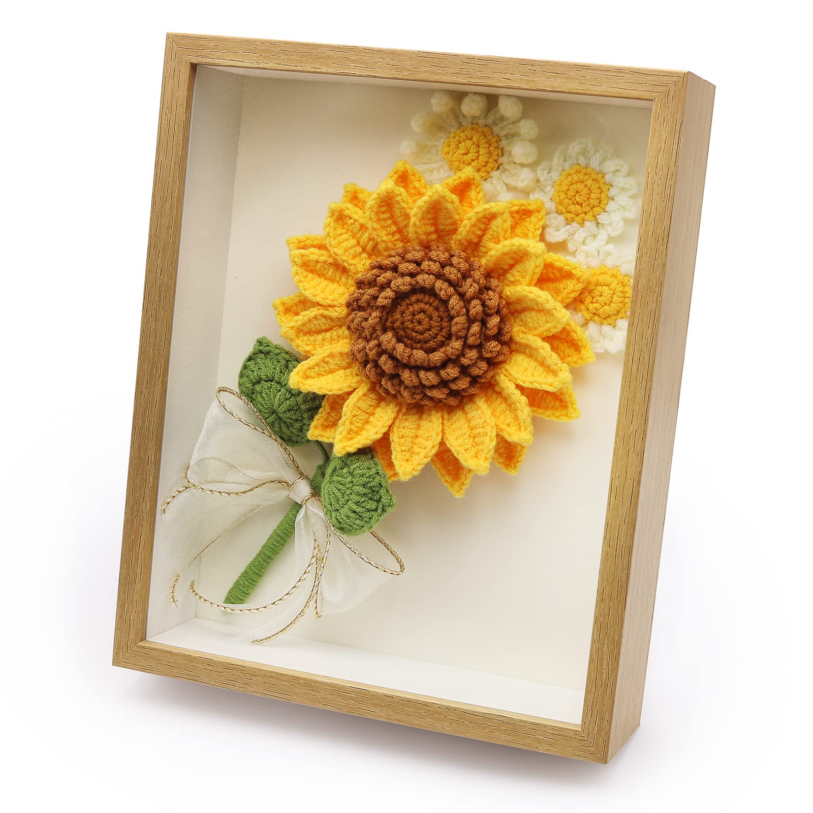 Marvogo Crochet Flowers Photo Frame, Crochet Sunflower and,Daisy, Sunflower Photo Frame,Home & Office for Wall Decor, Office Decor, Desktop Decoration