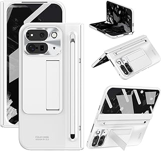 Miimall 対応 Pixel 10 Pro Fold ペン付き 黄ばみ防止 携帯ケース スタンド 強化ガラス 全面保護 スリム スマホケース 軽量 耐衝撃 case グーグル ピクセル10プロ フォールド ケース 指紋防止 ヒンジ保護 カメラ保護 バンパー 保護ケース(ホワイト)