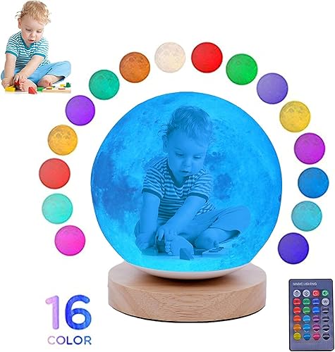 Miniatura 7 de Lámpara de noche personalizada en 16 colores Impresión en 3D Carga USB Lámpara de luna Luz de noche para niños Regalo de Navidad para mujeres
