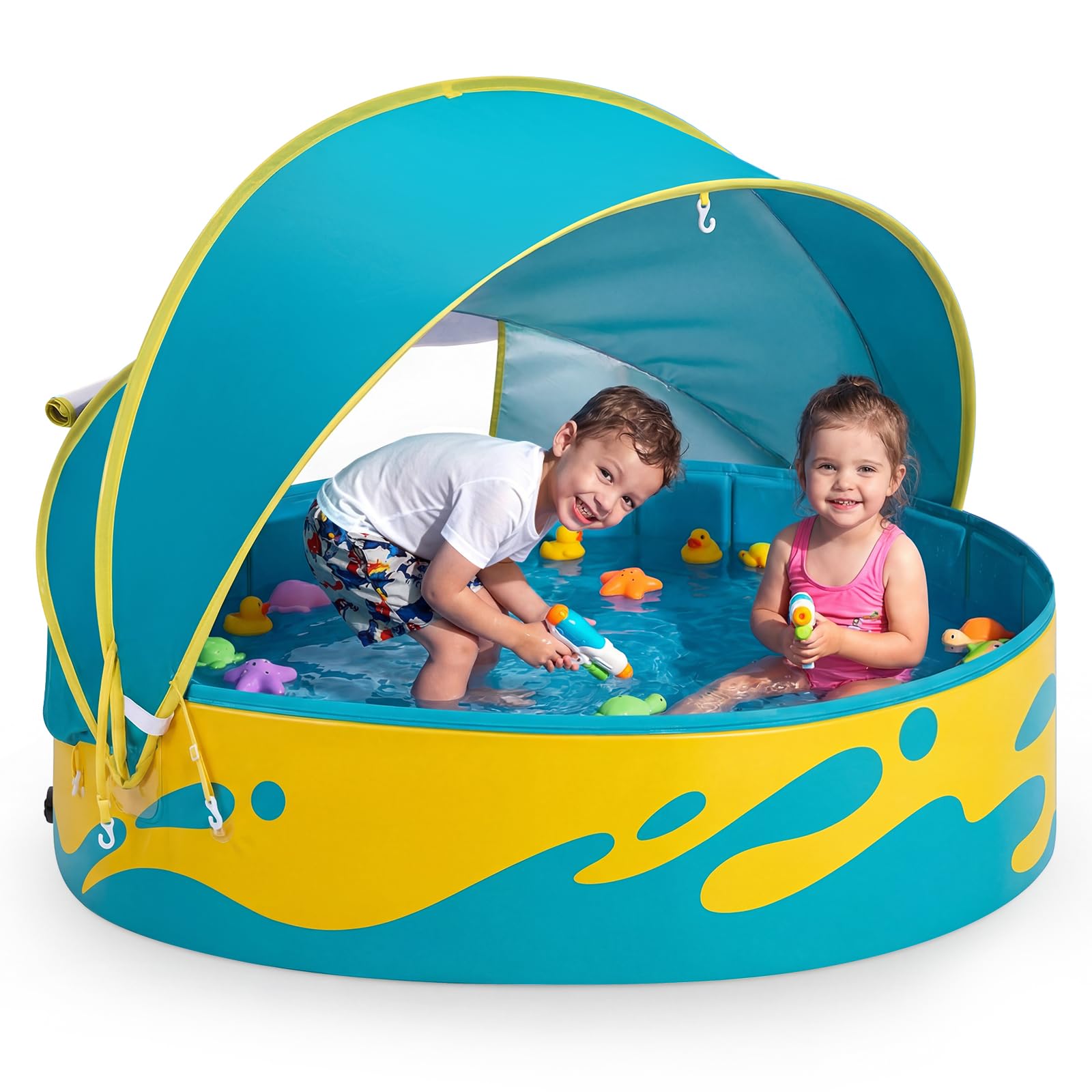 Peradix Pataugeoire avec Réglable Auvent pour Tout-Petits – 120 cm Pliable Piscine Bassin pour Bébé et Enfants pour Jardin & Voyage | Tente pour Bébé & Tente de Plage, pour 2-3 Enfants