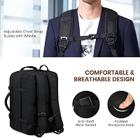 LOVEVOOK Kézipoggyász Hátizsák 30L - Bővíthető Utazótáska 15,6" Laptophoz, Repülőgép Fedélzeti Táska 180° Nyitással, Fekete 6