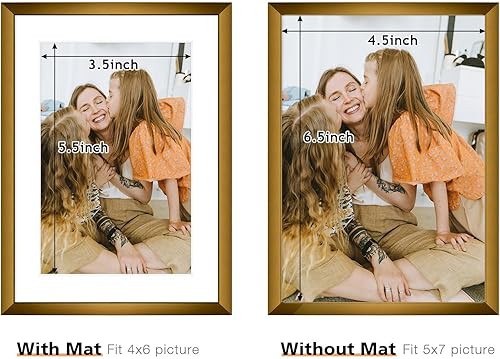Miniatura 5 de Frametory, Portarretratos de aluminio de 5 x 7 pulgadas con paspartú marfil para fotos de 4 x 6 pulgadas, soporte de caballete, ganchos de dientes