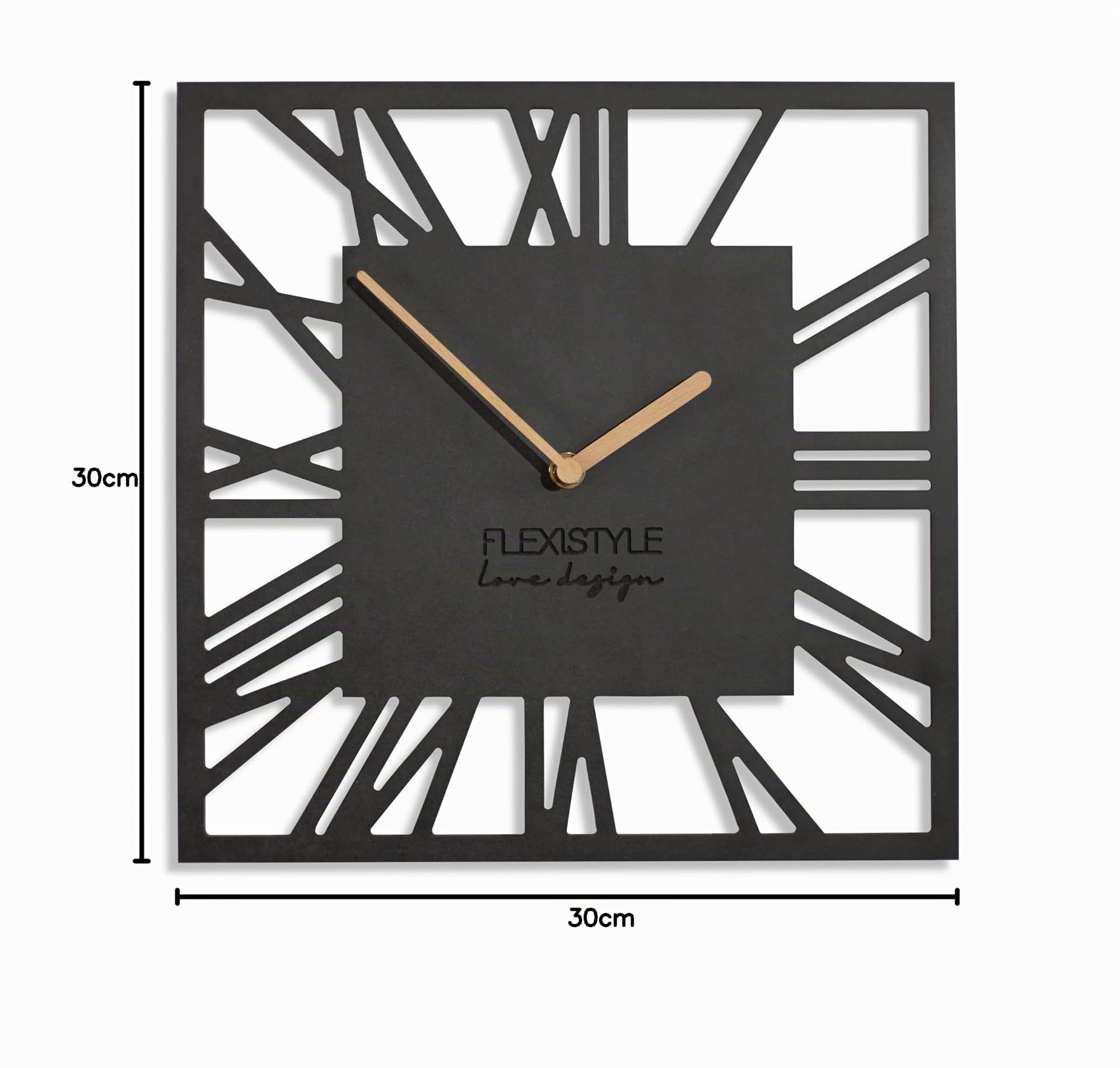 FLEXISTYLE Wanduhr ohne tickgeräusche modern LOFT Piccolo Square 30cm/50cm Wohnzimmer Badezimmer (Schwarz, 30cm)