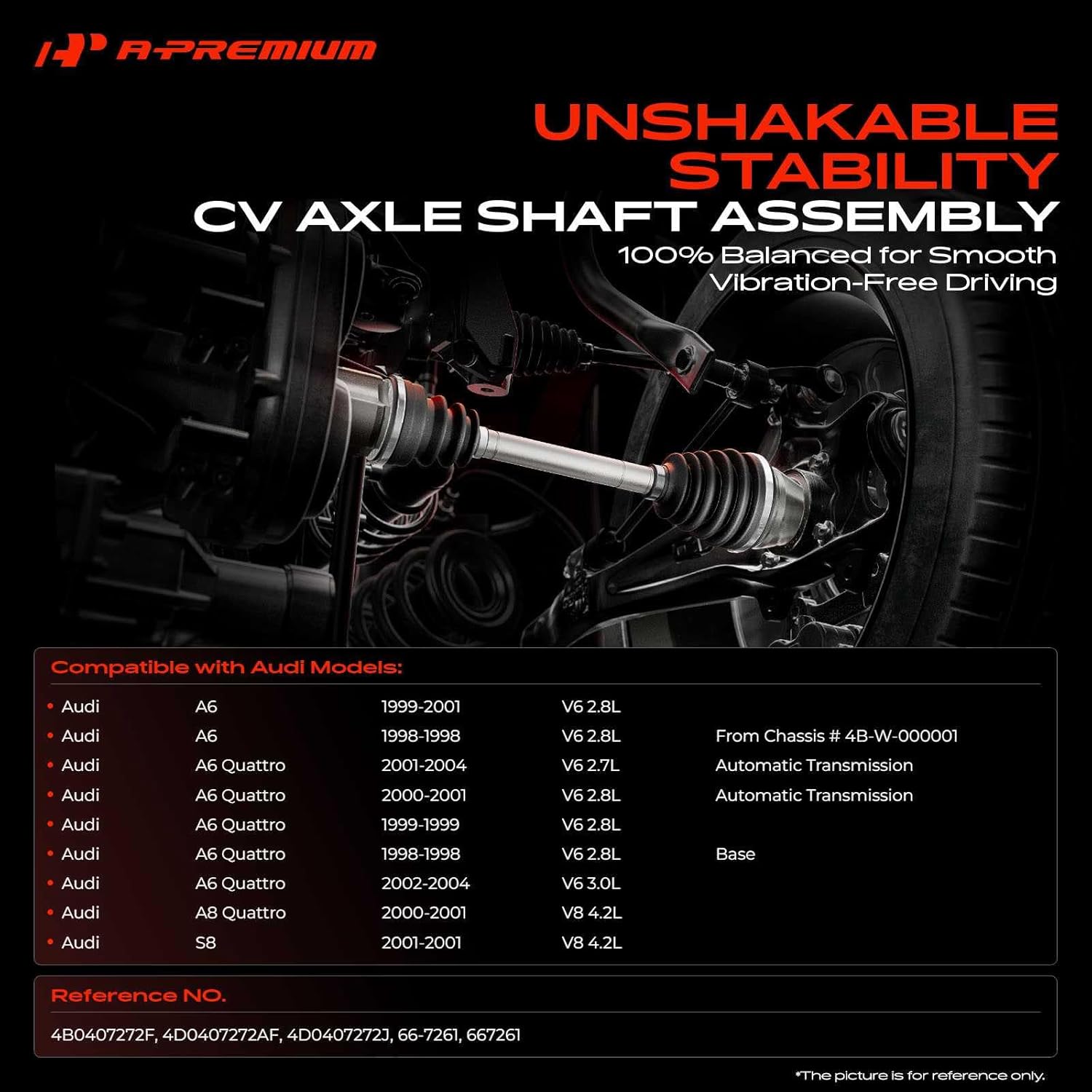 A-Premium CV Axle Shaft Assembly Compatible with Audi A6 1998-2001, A6 Quattro 1999-2004, S8 2001, 2.7L 2.8L 3.0L 4.2L, Front Right Passenger Side, Replace# 4B0407272F, 4D0407272AF