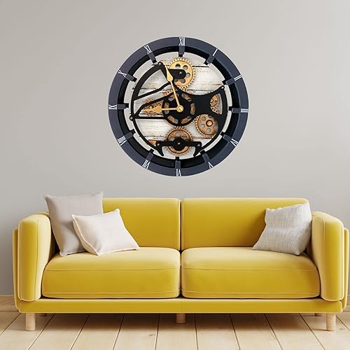 Miniatura 5 de The Gears Clock - Reloj de pared de 16 pulgadas con engranajes móviles reales convertibles en un reloj de repisa grande (beige desierto)