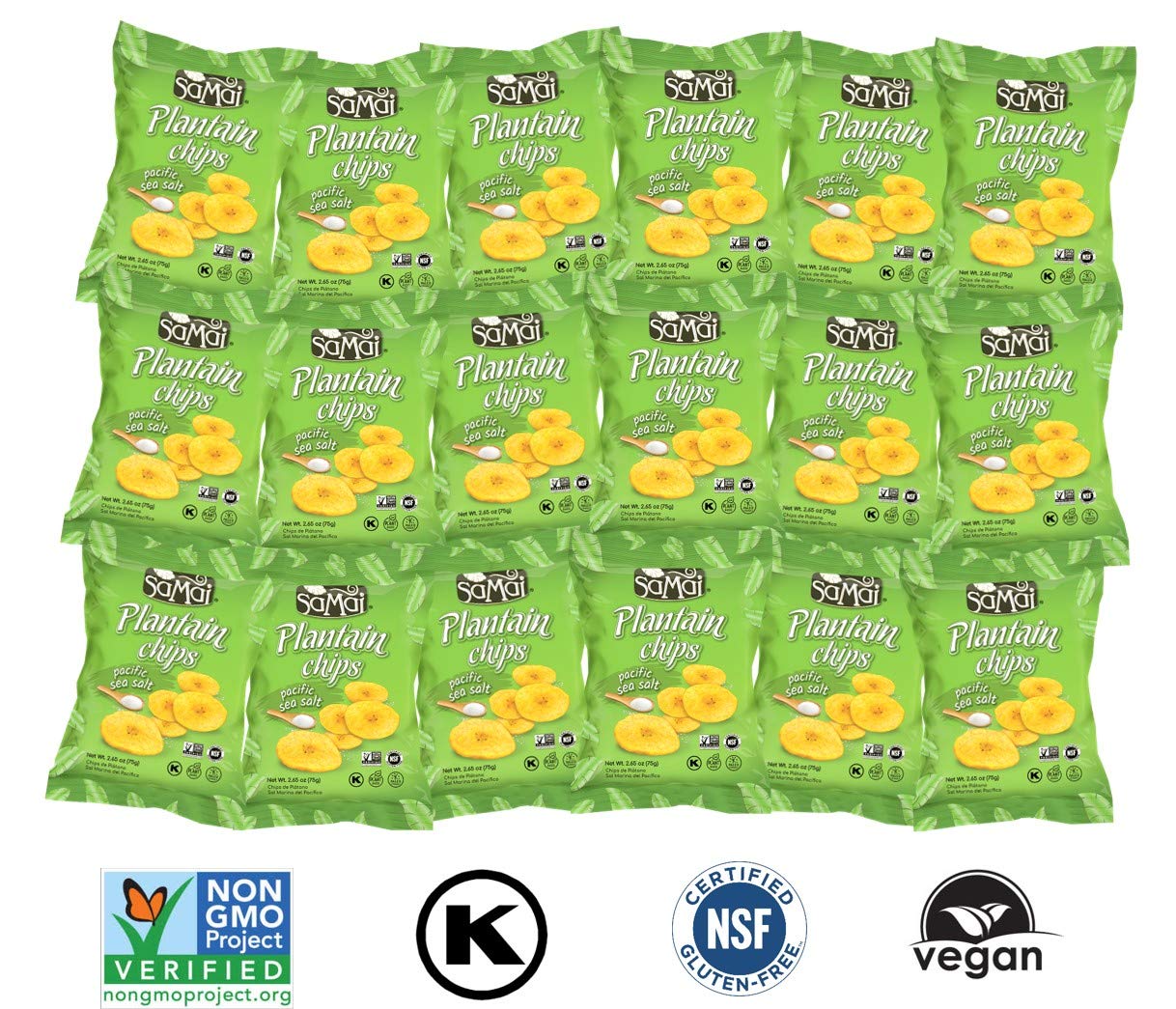 Samai Chips de Plátano con Sal 75g | Pack 15 uds | Snack Crujiente y Natural | Sin Gluten, Vegano
