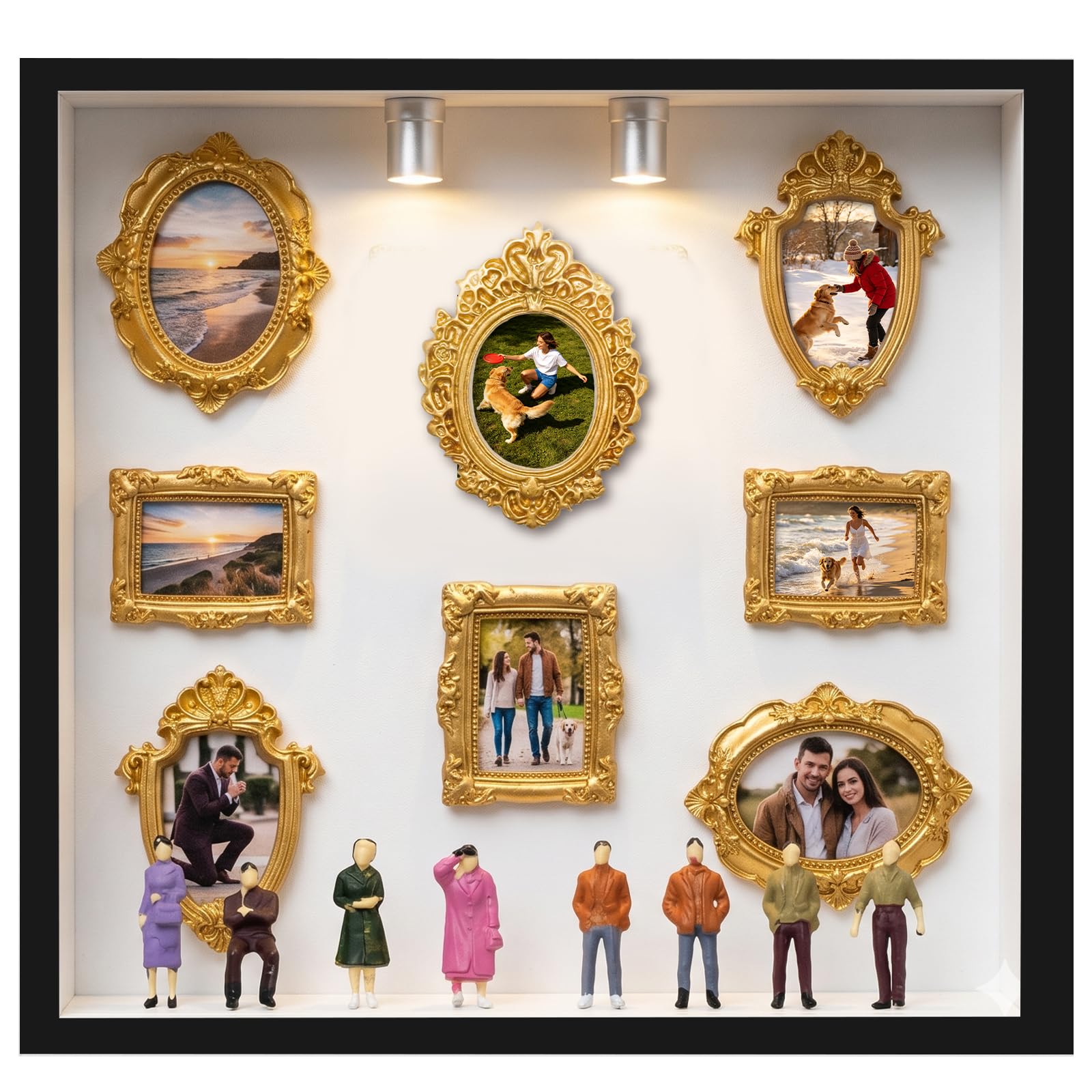 MospdyGear Craft Your Own Mini Museum Shadow Box Kit, Decorative Frame with Lights and Mini Figurines, Suitable for Home Decor and Special Occasions