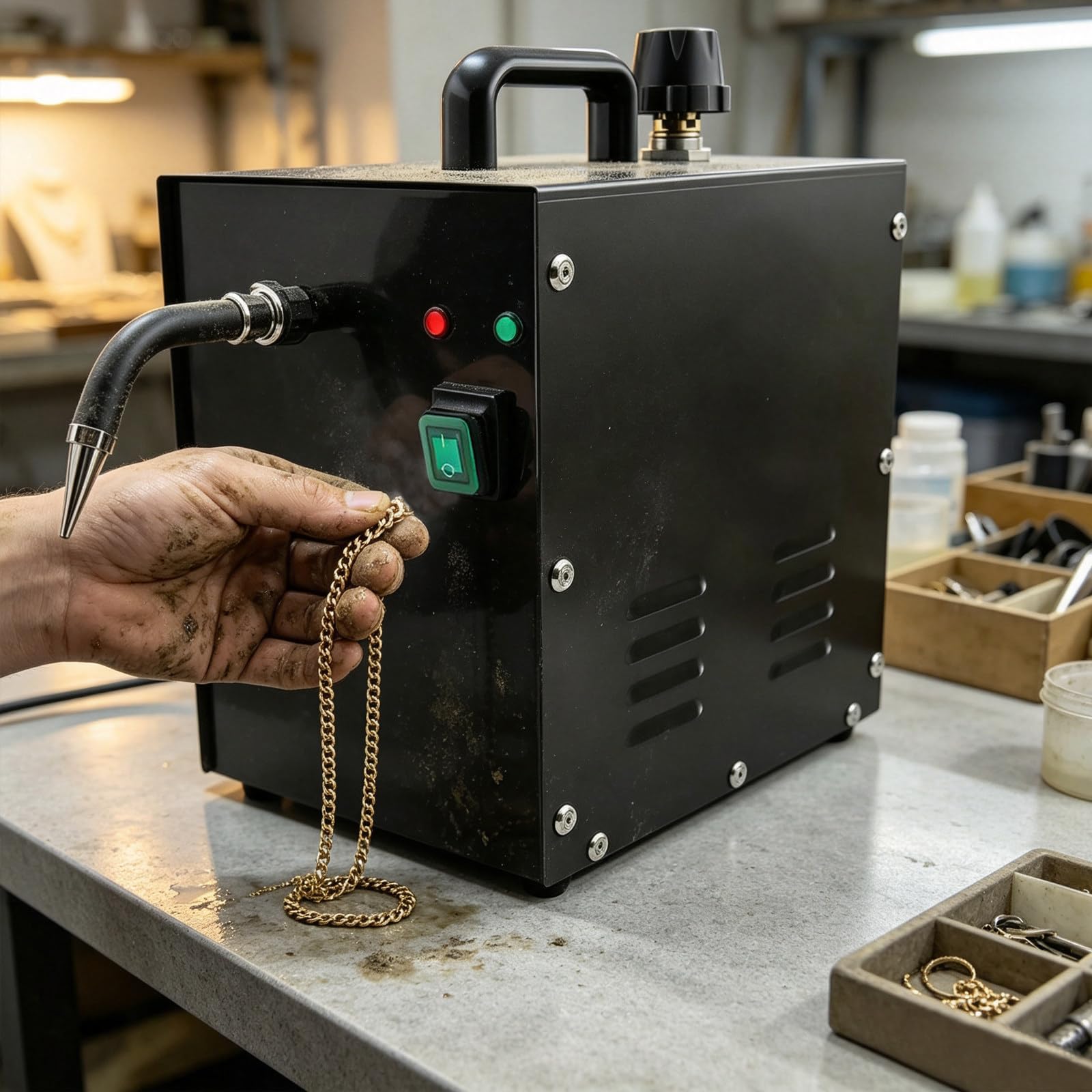 El Limpiador Que No Estorba, Vapor 1300W, Depósito 2L, Pedal, Acero Inoxidable, Limpieza Profunda para Joyas, Relojes y Herramientas de Laboratorio