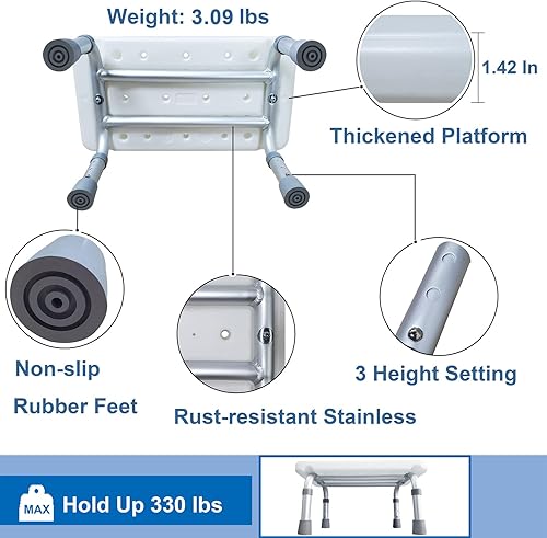 Vista 26 de Aliseniors Taburete con asa y plataforma antideslizante, taburete médico resistente de 2 pasos para adultos, personas mayores, discapacitados