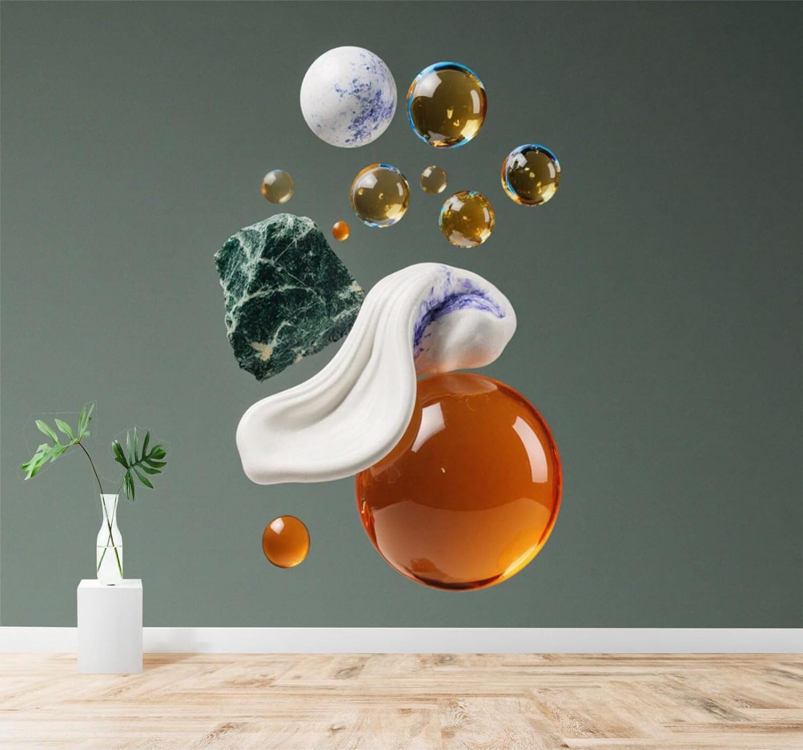 XLMING Abstract Three Dimensional Floating Spheres Marble Liquid Shapes 3D Wallpaper Premium Textured Silk Study Dining Living Room Bedroom Sofa TV Wall Easy Install-300cm×210cm