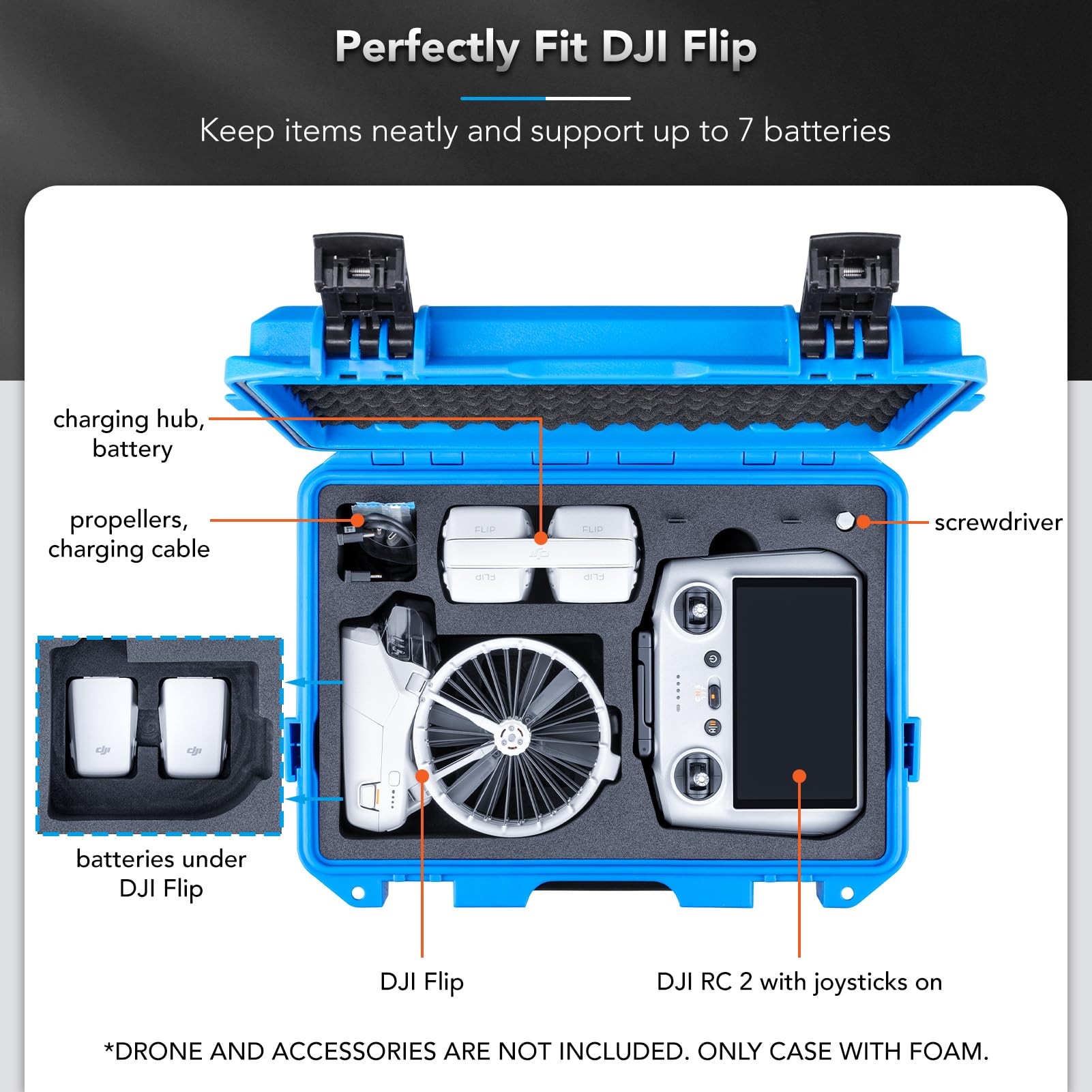 Lykus Titan FP110 Waterproof Hard Case for DJI Flip Drone and DJI RC 2/RC-N3, Support Up to 7 batteries [CASE ONLY]