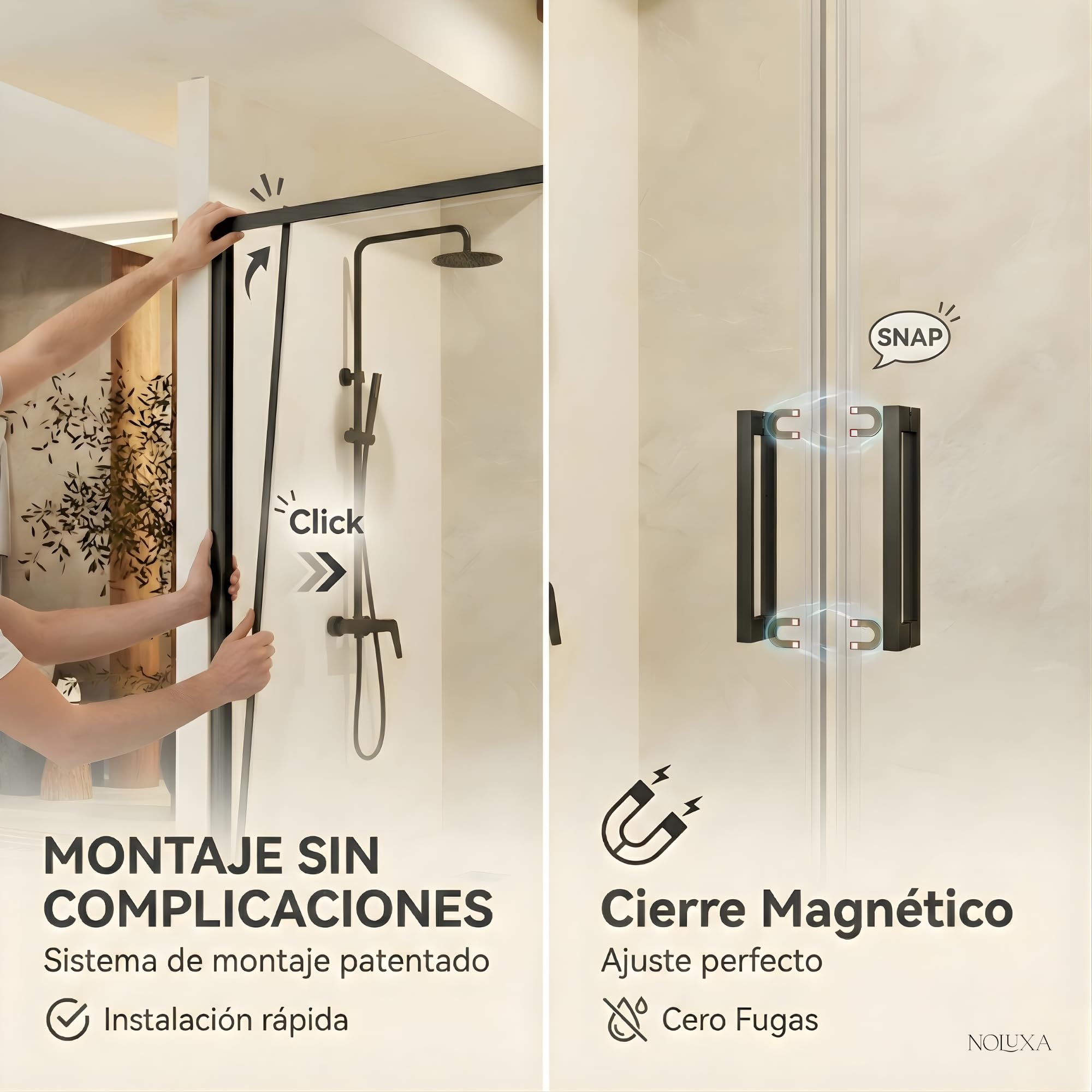 IMEX - Mampara Ducha Dos Puertas Negra Frontal 2 Fijas + 2 Correderas 145cm | Mampara de Cristal Reversible y Antical con Ancho Adaptable 141 a 146cm | Perfilería de Aluminio con 195cm de Altura