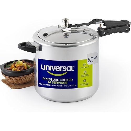 Universal 13.7 Quart / 13 Liter Pressure Cooker, 14 Servings, Pressure Canner With Multiple Safety Systems and Heat Resistant Handles For Can, Soup, Meat, Beans