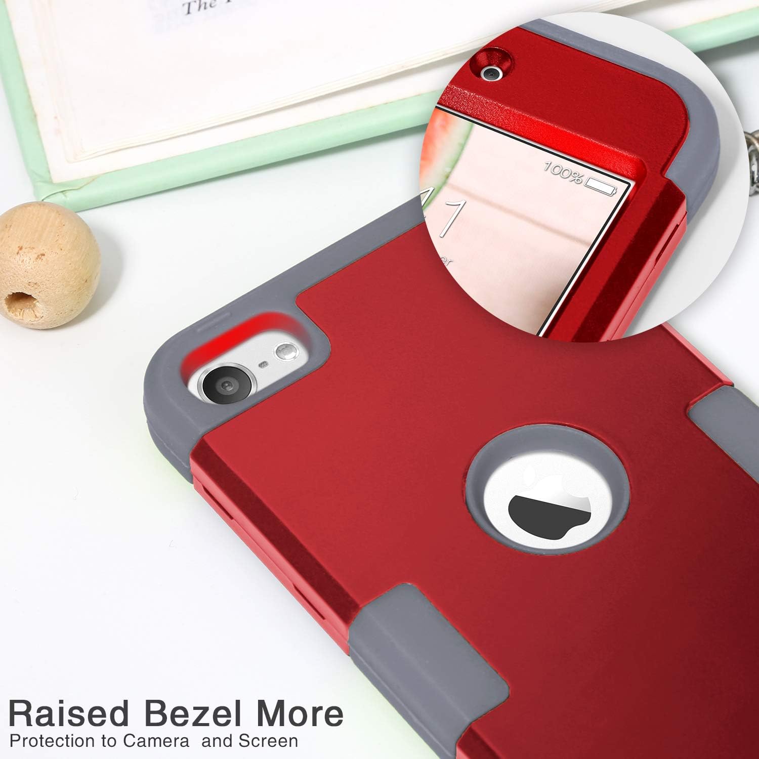 iPod Touch 7 Armor Case with 2 Screen Protectors, IDweel 3 in 1 Hard PC Case + Silicone Shockproof for Kids Heavy Duty Hard Case Armor Cover for 2019 iPod Touch 7th/6th/5th Gen, Red+Gray : Electronics