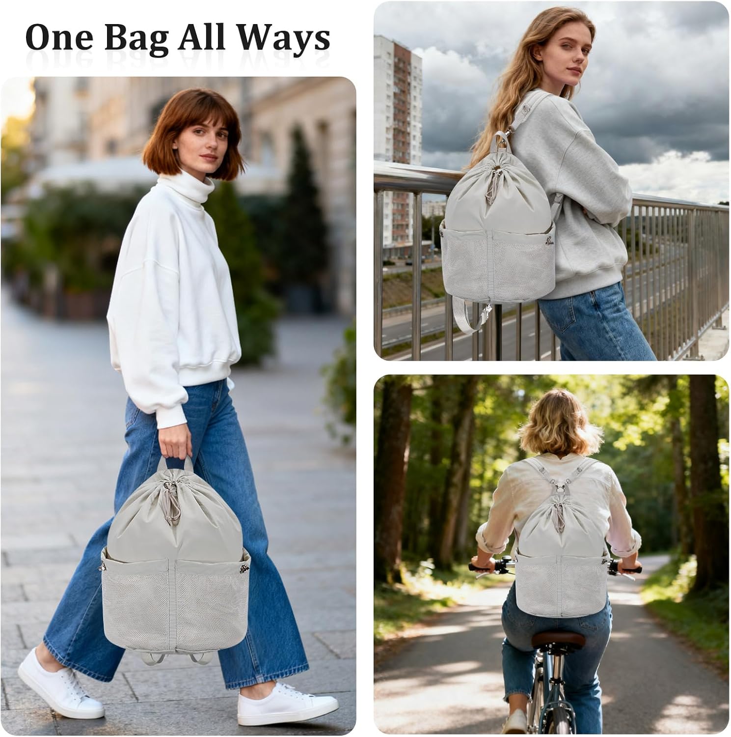 HUA ANGEL Drawstring Backpack, Waterproof Nylon Sports Gym Bag, Travel Backpack for Women and Men for Sports, Travel