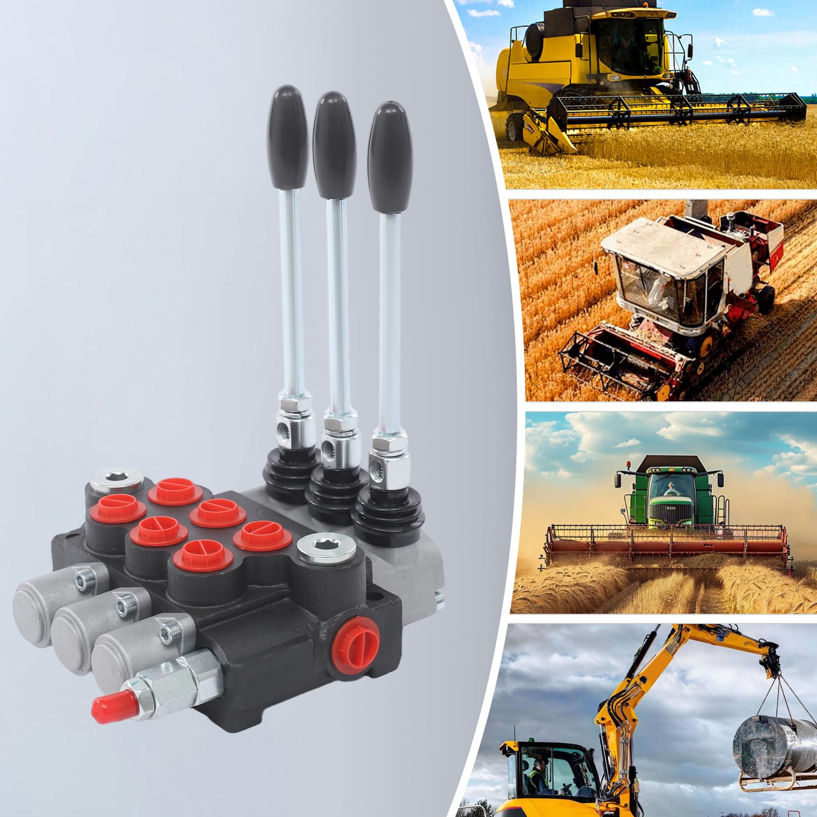 Distributore idraulico a 3 elementi 40L/min, Valvola di Controllo Direzionale 31.5 MPa, Controllo Manuale Doppio Effetto per Trattore, Spaccalegna e Attrezzature Agricole