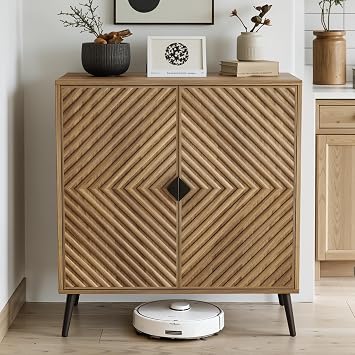 Smuxee Walnut Sideboard Cabinet with Fluted Diamond Doors, Freestanding Buffet Cabinet with Adjustable Shelf, Wood Storage Cabinet for Living Room, Entryway, Hallway