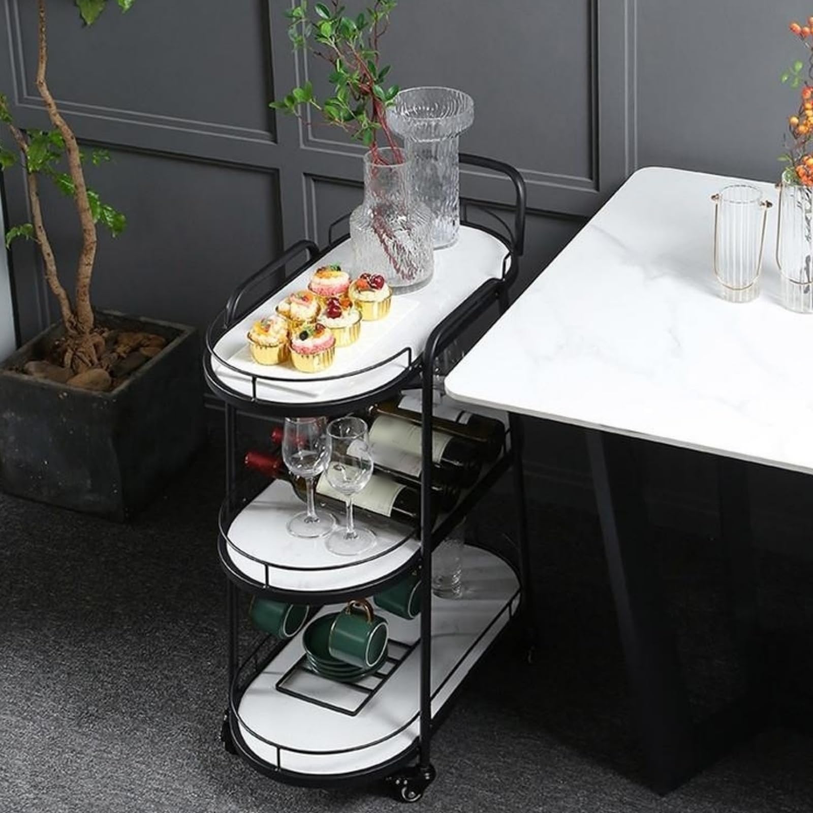 Carrito de almacenamiento con ruedas, carrito utilitario rodante con 3 estantes, organizador móvil para cocina, manualidades, belleza, libros, suministros de oficina