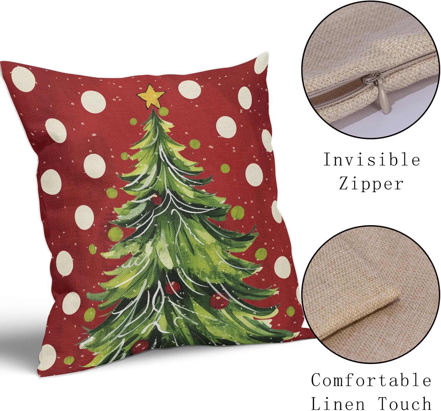 Red Christmas Pillow Covers 24x24 Set of 2 Watercolor Green Xmas Tree Dots Print Winter Holiday Decorative Throw Pillowcases Outdoor Farmhouse Decorations Square Cushion Cases Sofa Bed Couch Decor