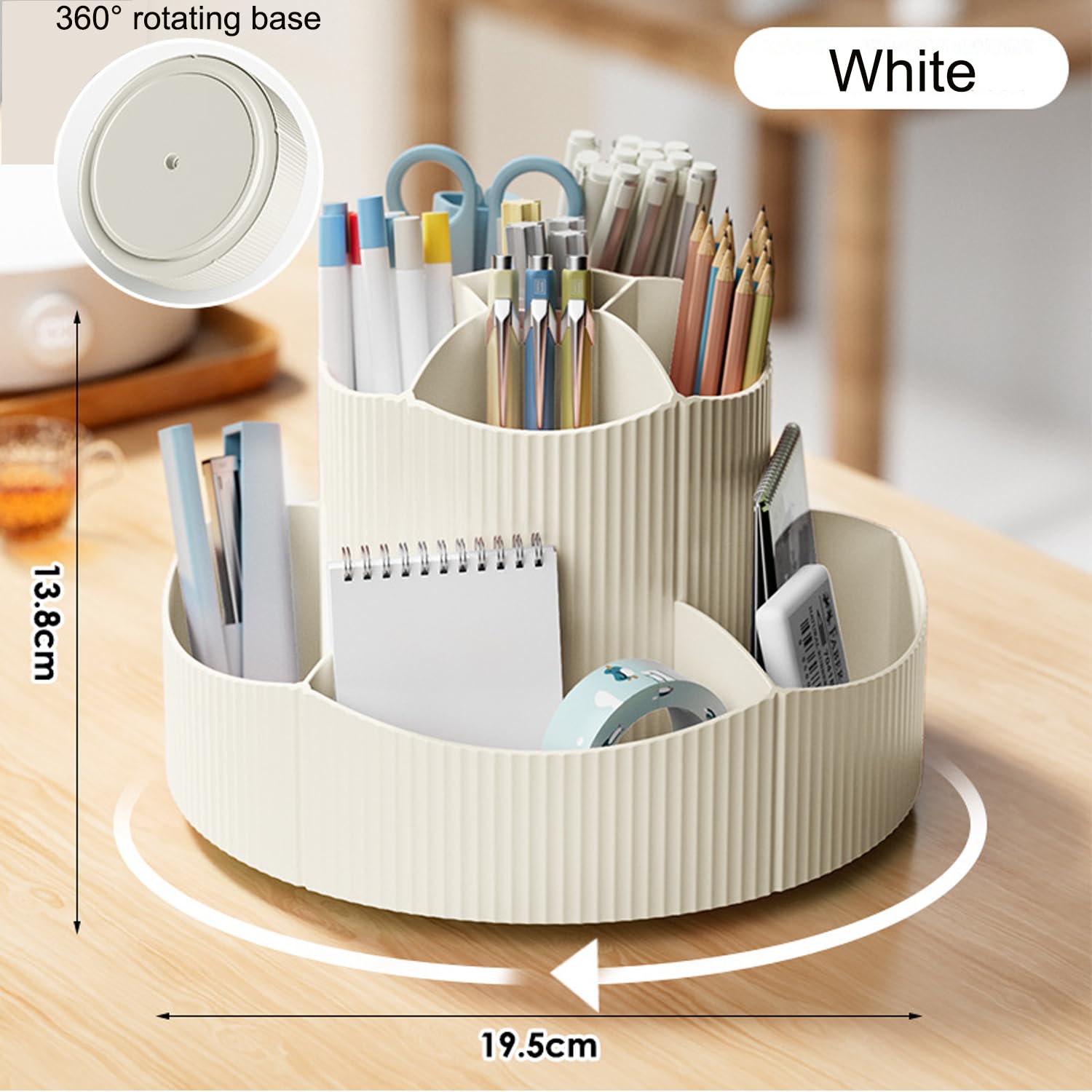 Portapenne Girevole da Scrivania, Organizzatore da Scrivania Rotante con 11 Scomparti, Multifunzionale Portamatite da Scrivania Porta Penne Esagonale per Ufficio Scuola Domestico (Beige)
