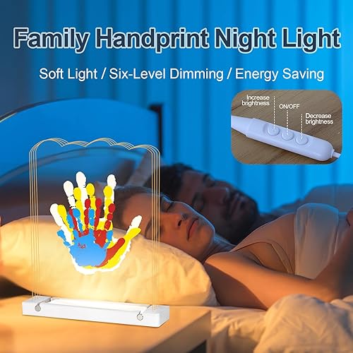 Miniatura 2 de Kit de adornos de huellas de manos familiares con luz nocturna, regalos personalizados para bebés para nuevos padres, regalos familiares de