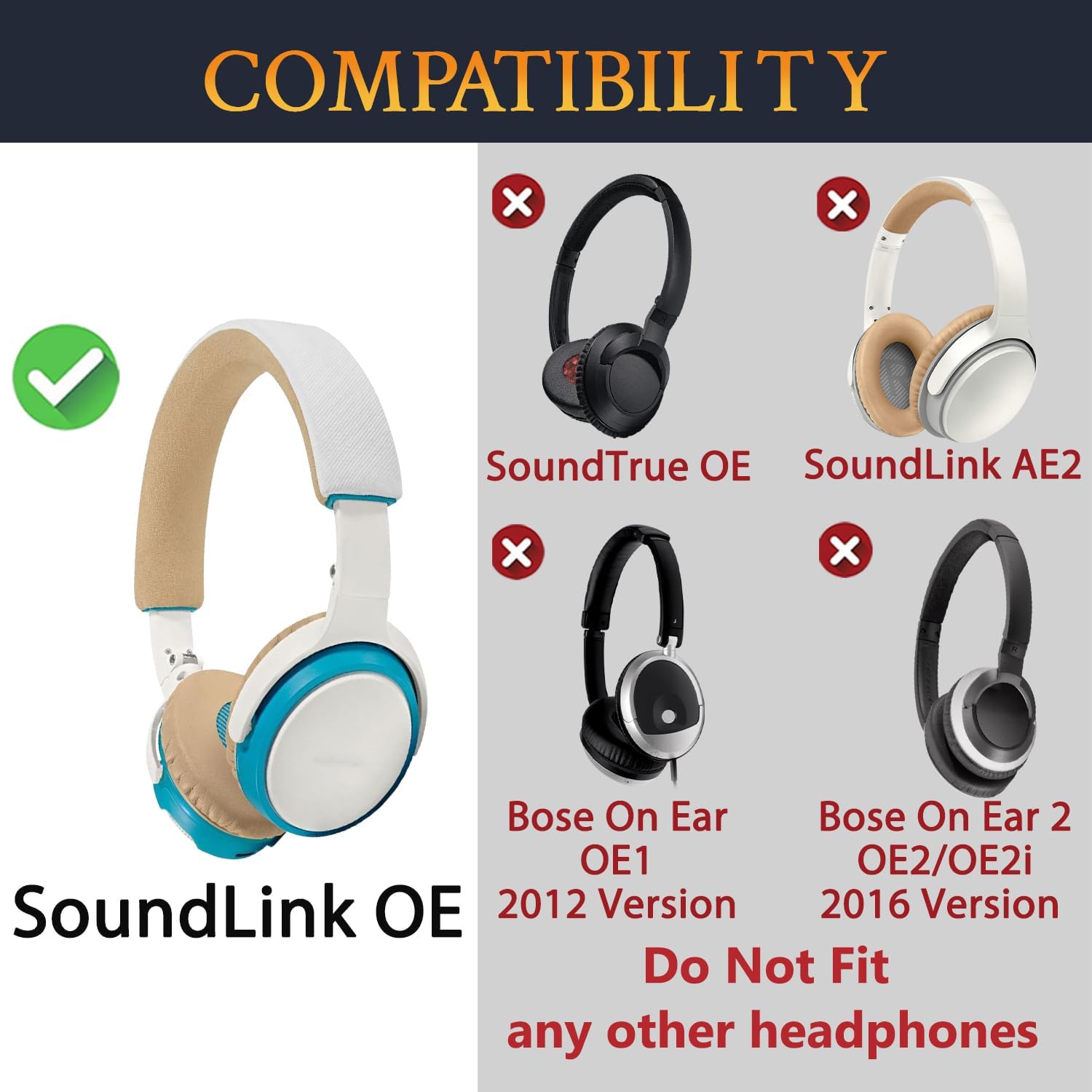 SOULWIT Replacement Headband Pad Kit for Bose SoundLink On-Ear (OE) Headphones, Headset Head Band Top Cushion Cover Repair Part, Easy DIY Installation - White & Beige