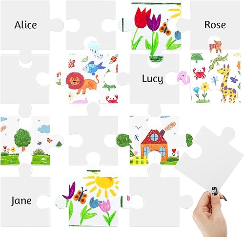 Miniatura 8 de Junkin Rompecabezas de 100 piezas grandes en blanco para hacer tu propio rompecabezas, kit de rompecabezas de papel para decoración de aula, tablón